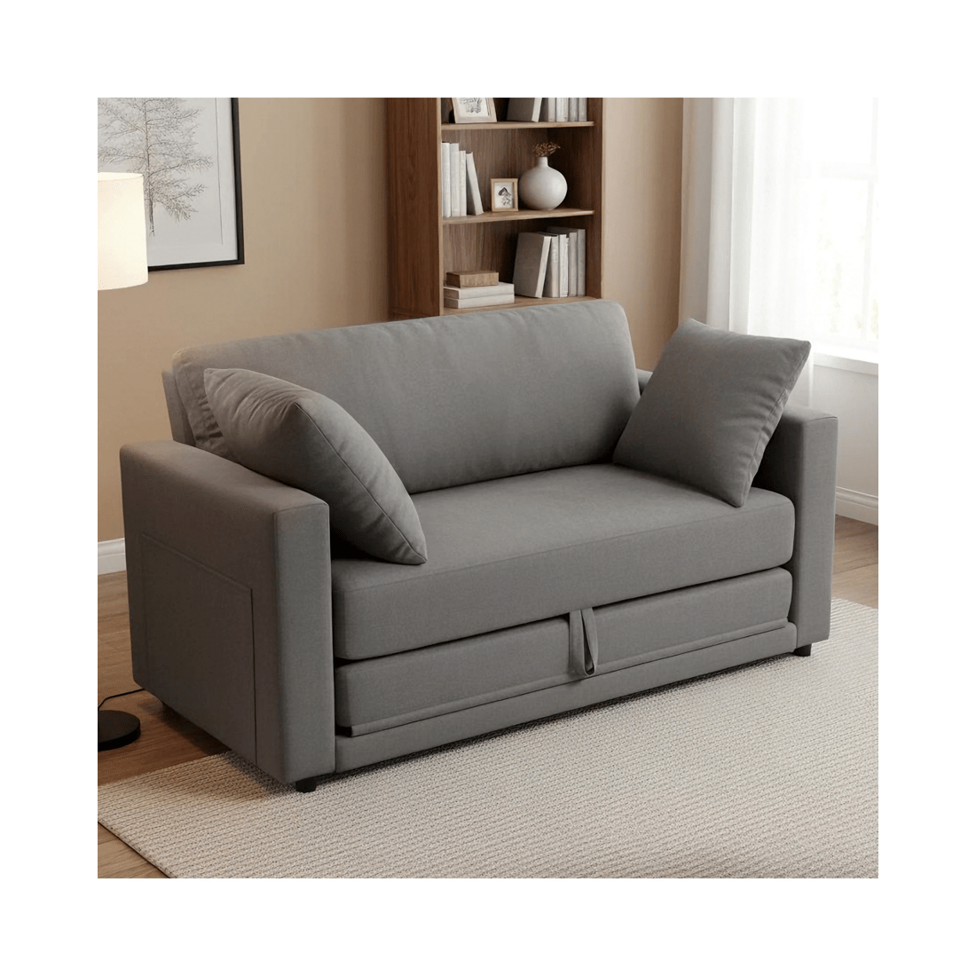 3 Advwin 130cm 2 in 1 Convertible Sofa Bed w/ Side Pocket & Pillows Folding Loveseat Sleeper Fold Out Linen Floor Couch, 3 of 9