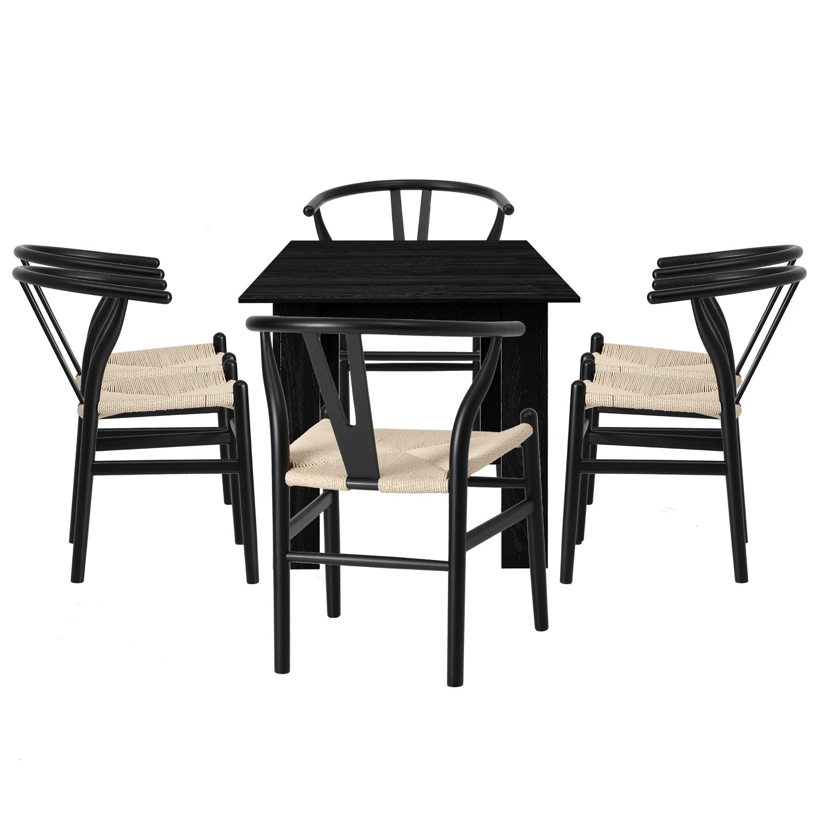 9 Oikiture 160cm Extendable Dining Table with 6x Hans Wegner Dining Chairs - Black, 9 of 9