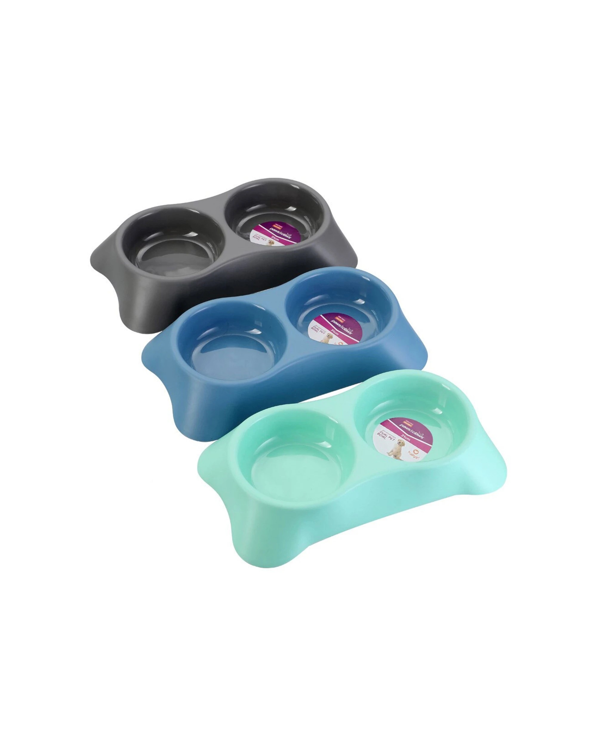 1 Paws And Claws 3pc Pet Essentials Dual Pet Bowl BPA Free Durable 31cm - Multi, 1 of 4