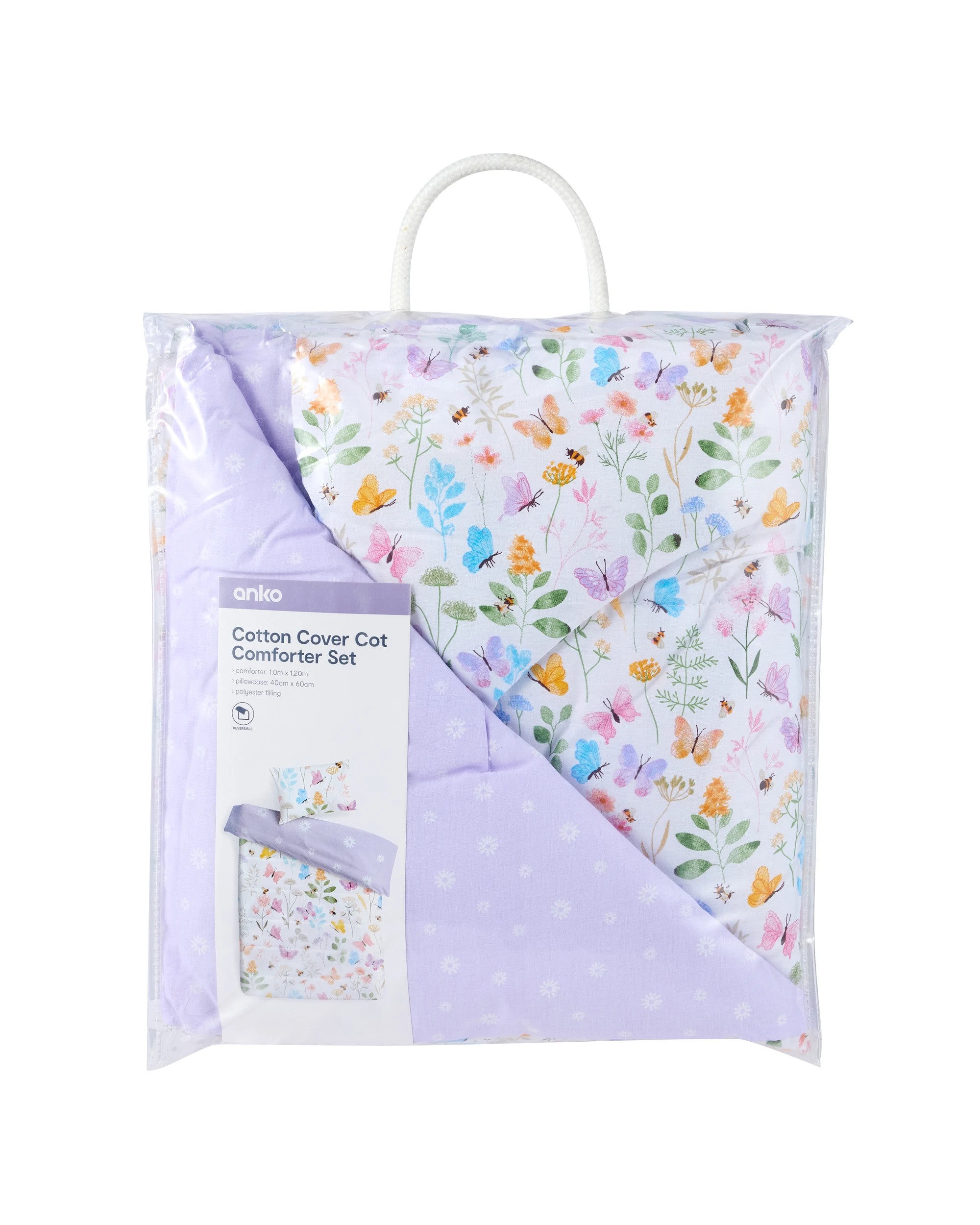 6 Reversible Cotton Cover Cot Comforter Set - Butterfly, 6 of 6