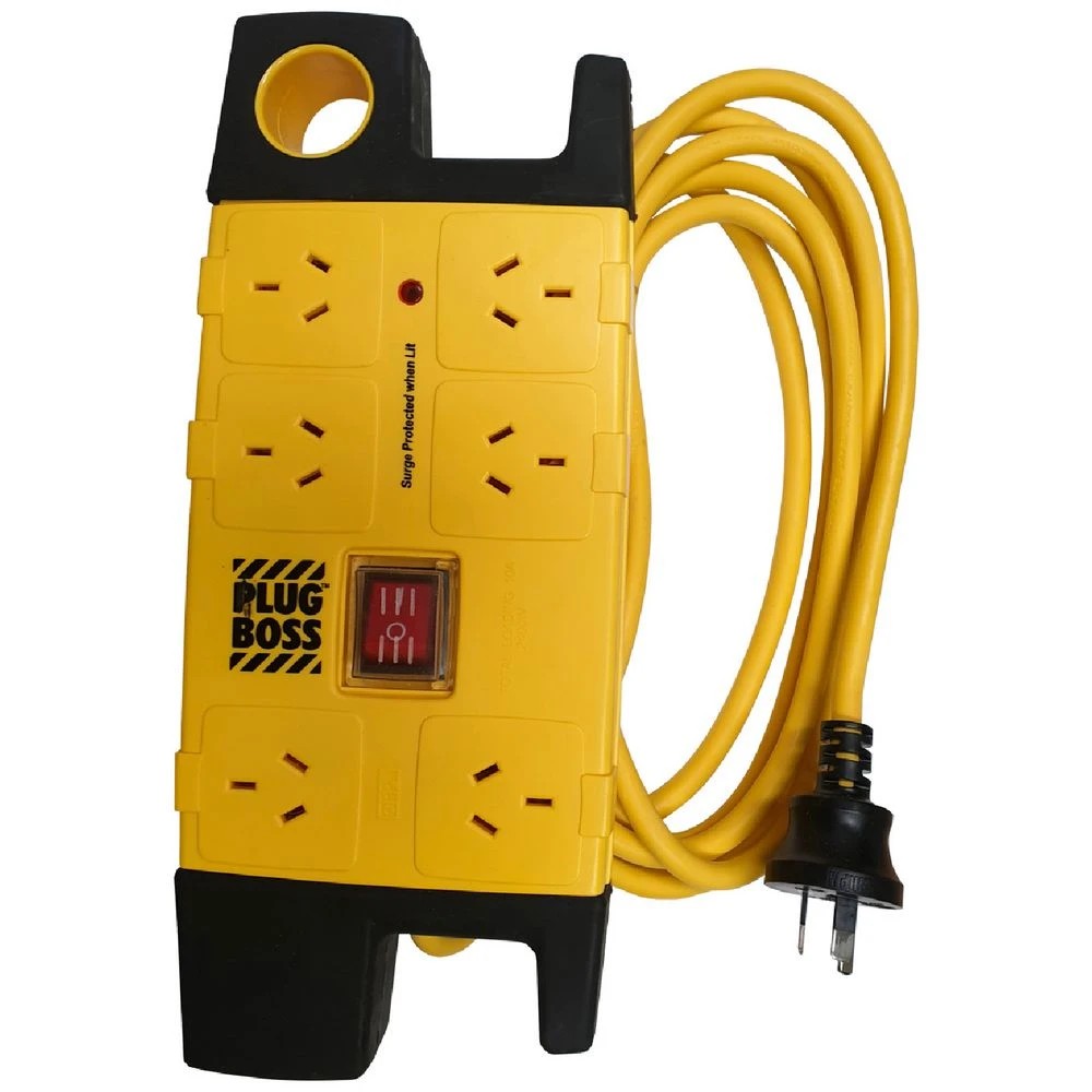 1 HPM Plug Boss 6-Way Powerboard Black and Yellow, 1 of 1