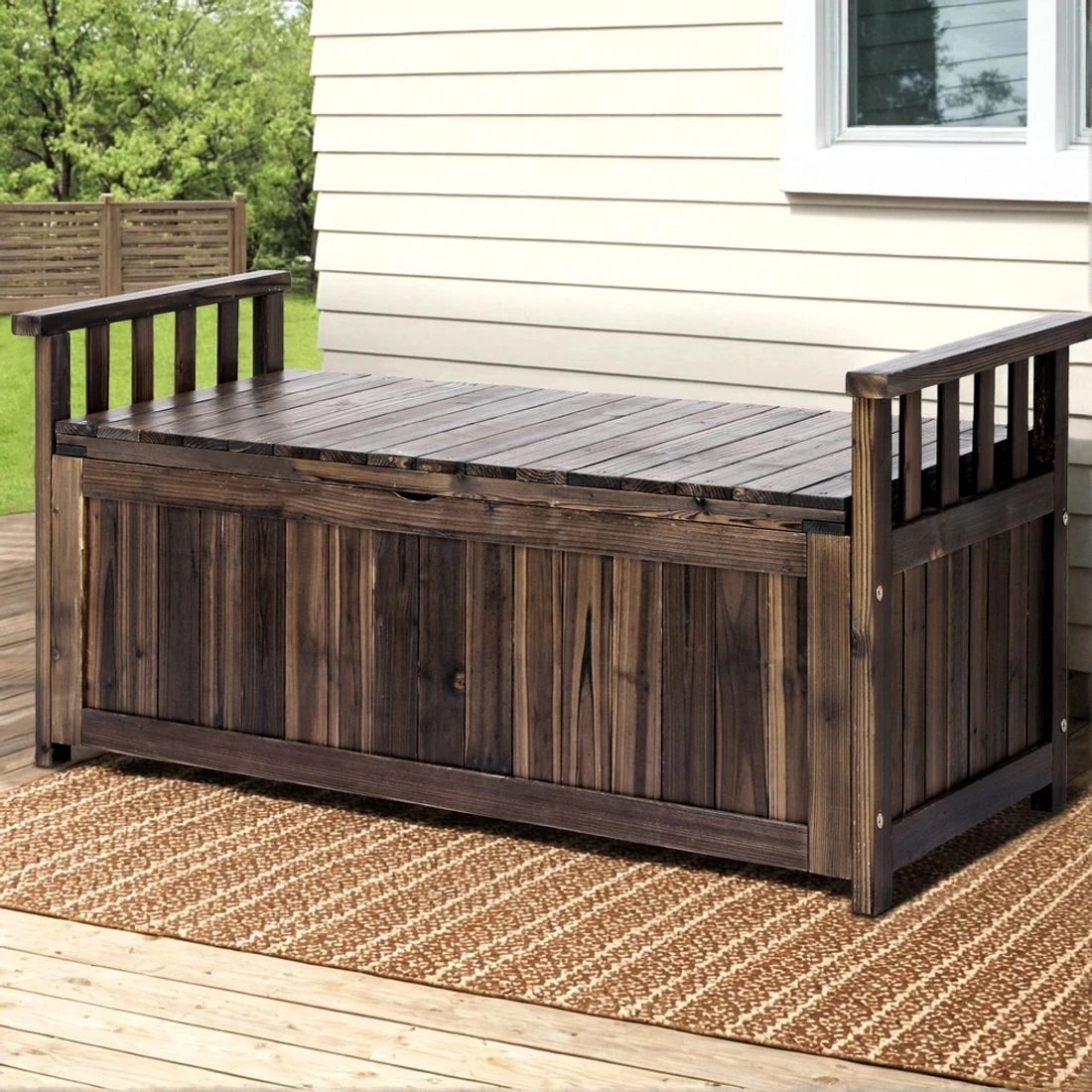 3 Gardeon Outdoor Storage Bench Box Wooden Garden Toy Tool Shed Patio Furniture - Charcoal, 3 of 8