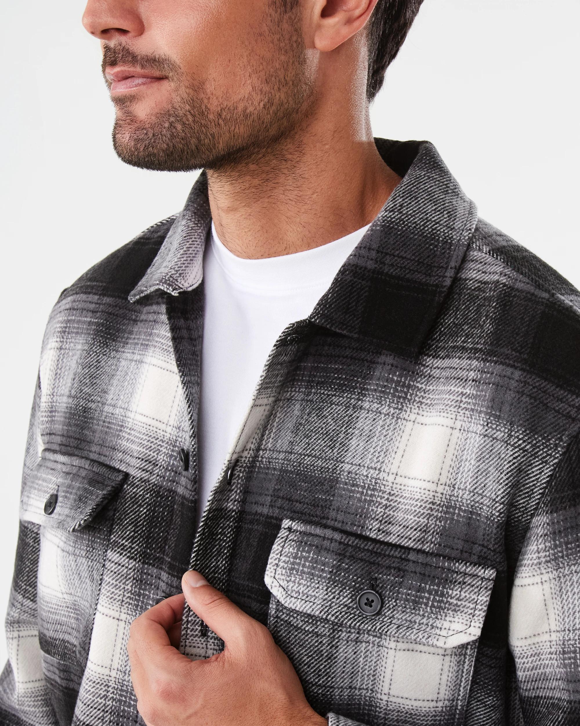 6 Long Sleeve Check Overshirt Blk Check, 6 of 9