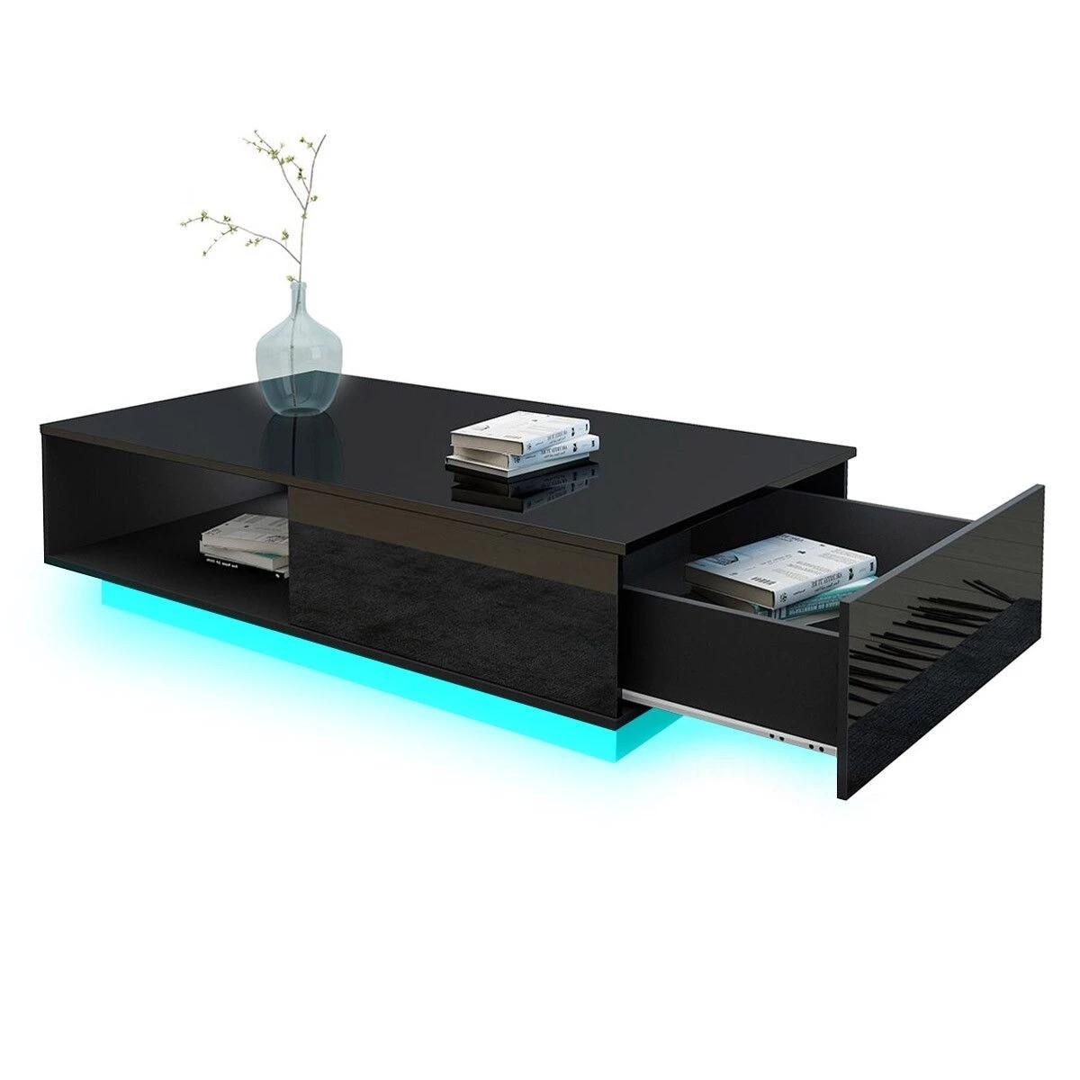 3 Ausway Modern Rectangle Coffee Table Storage Unit High Gloss with Drawer, 3 of 5