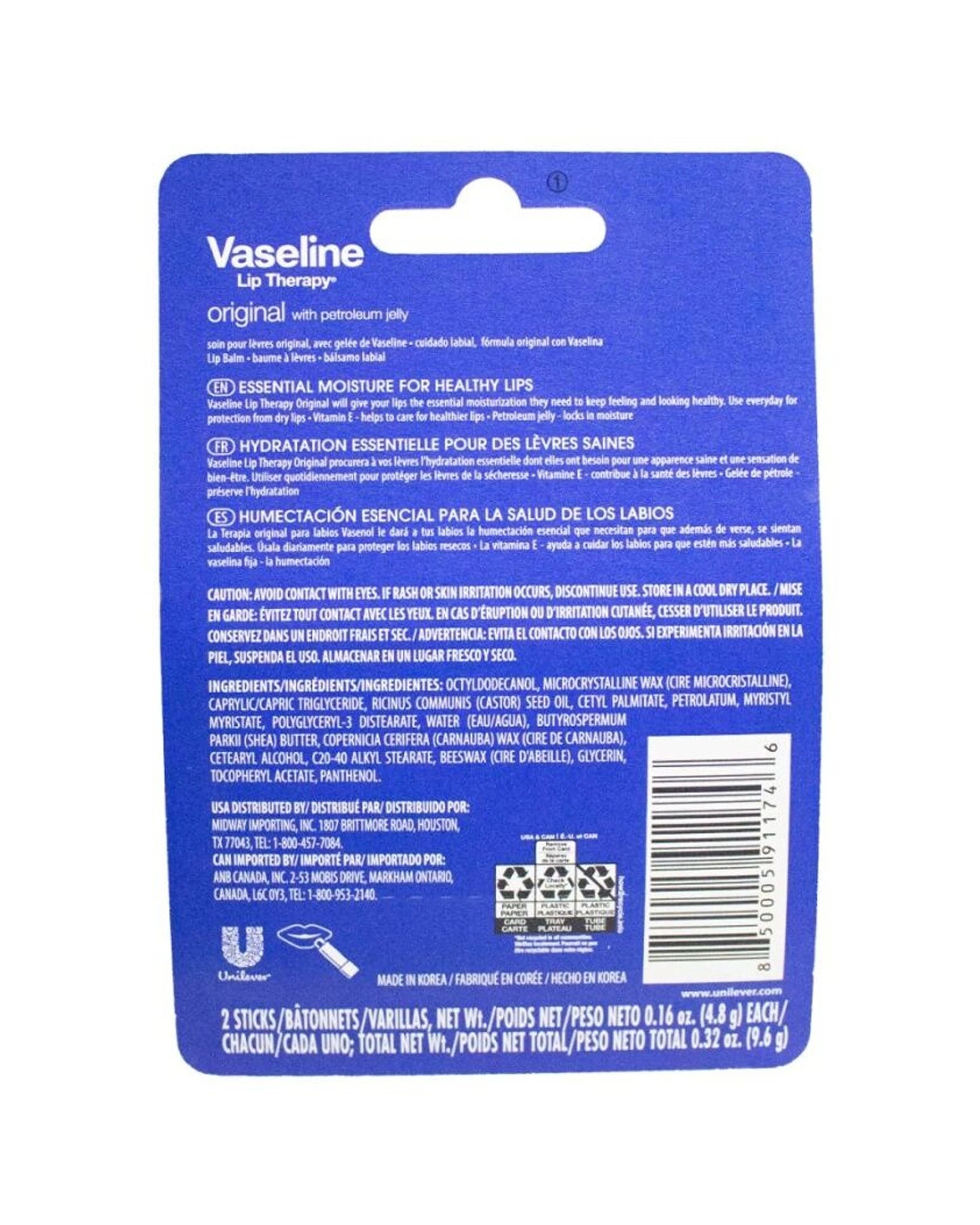 3 Vaseline 4x 2pc Lip Balm Original Petroleum Jelly Moisture Therapy Stick 4 - White, 3 of 3