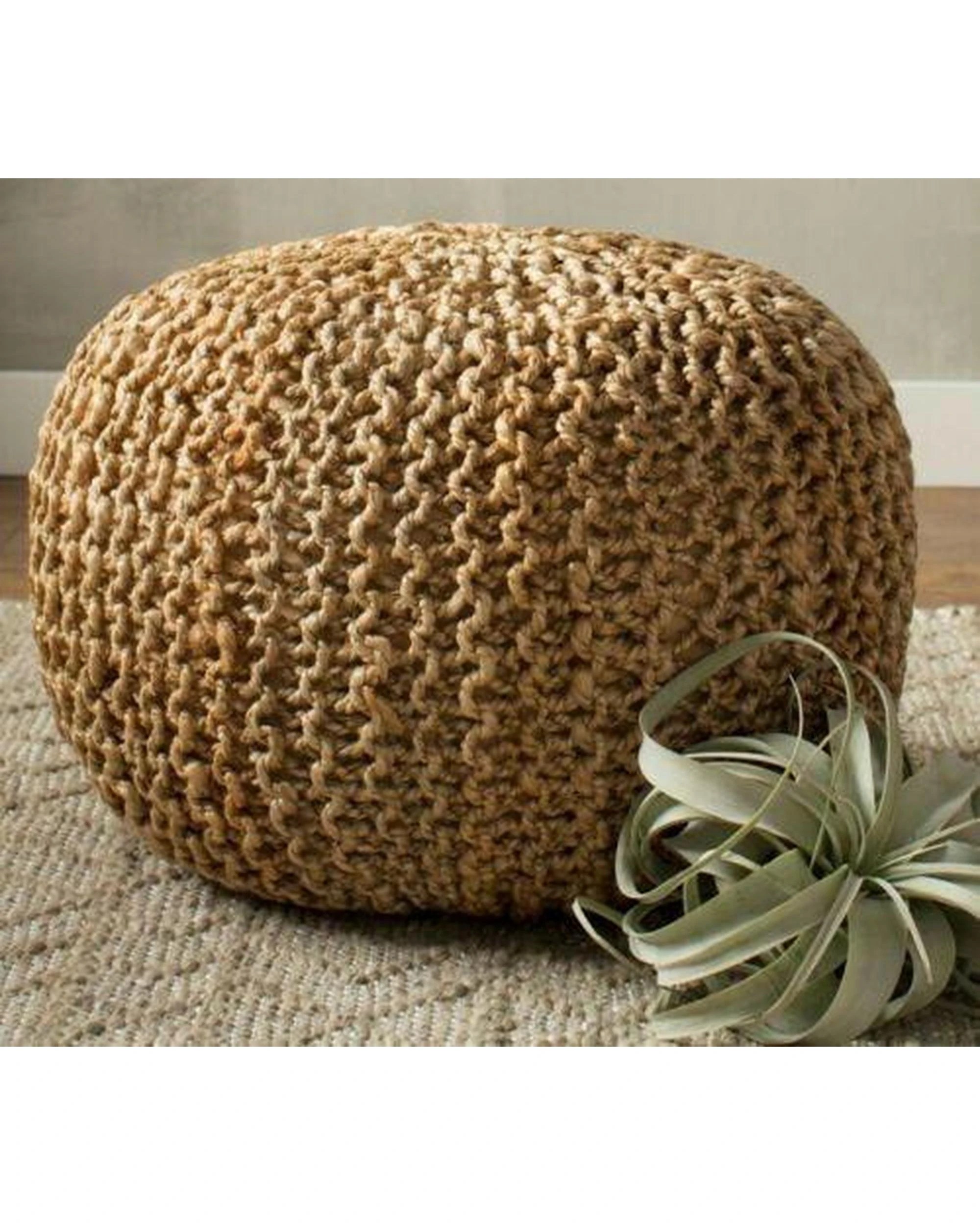 1 La Grace Home Braided Ottoman Jute Pouffe Footstool Hand Knitted - Natural, 1 of 1