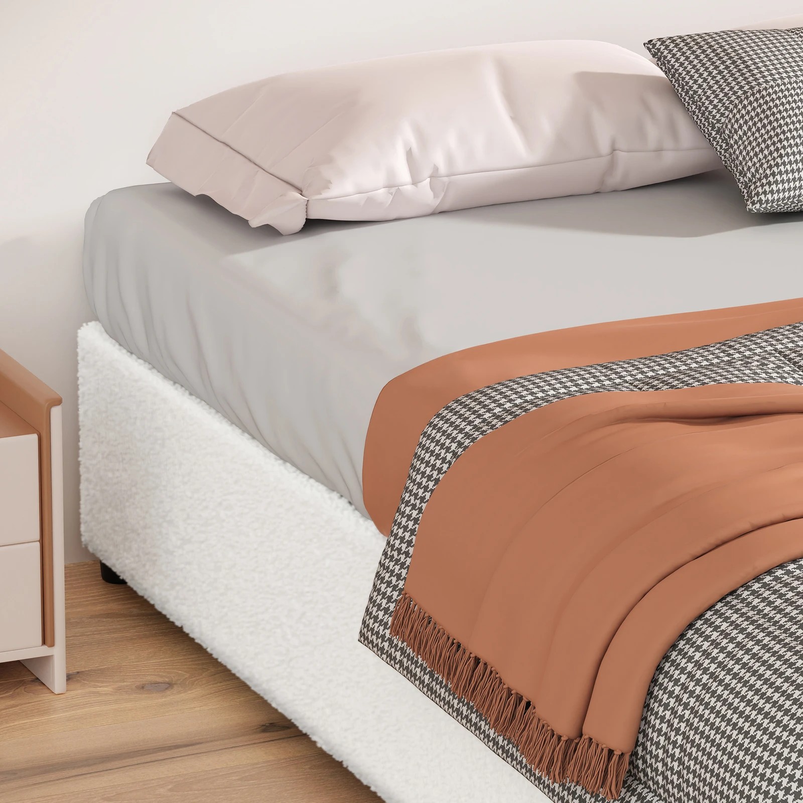 6 Alfordson Bed Frame Queen Size Gas Lift Storage Mattress Base Boucle Barlow - White, 6 of 10