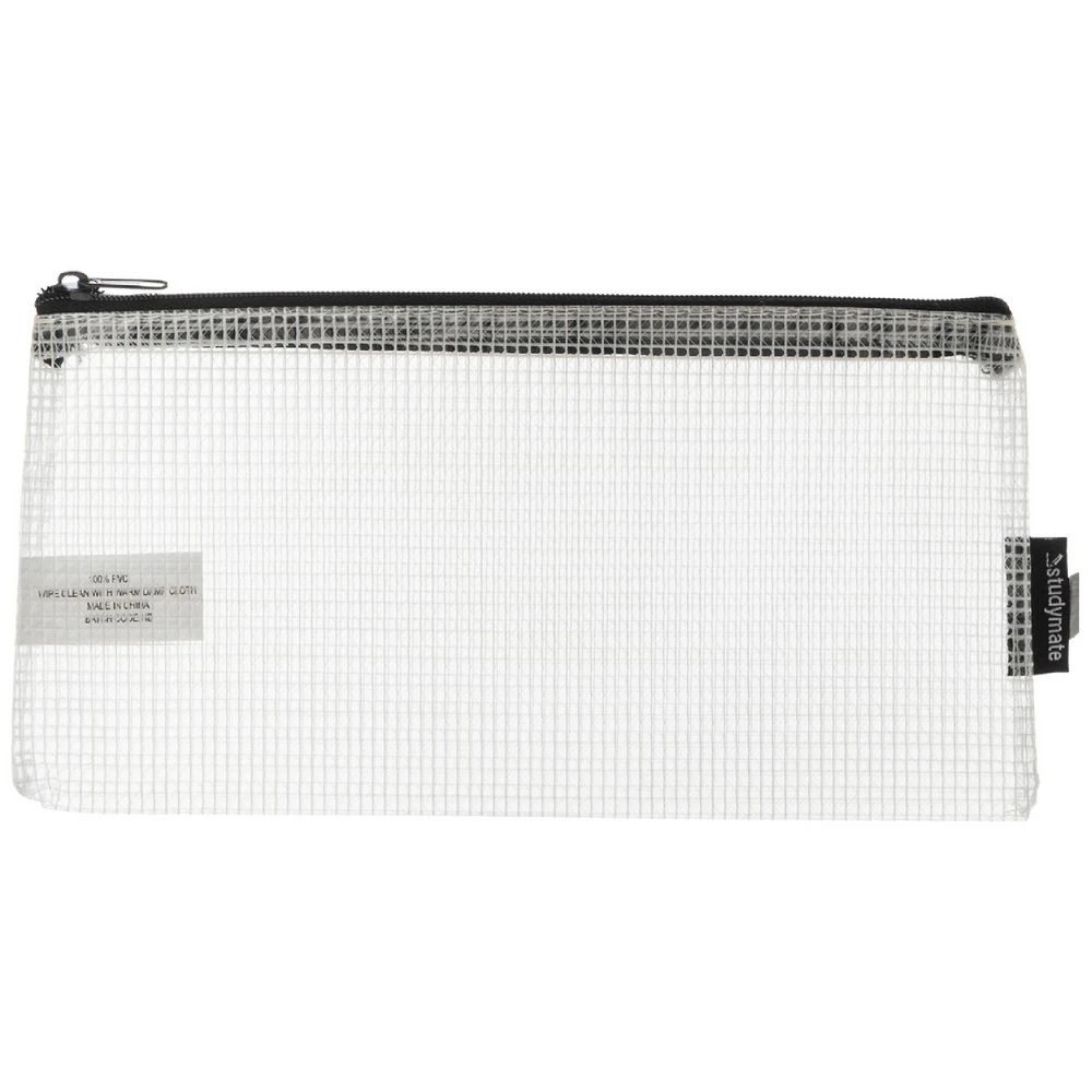 1 Studymate Single Zip Mesh Pencil Case 228 x 118mm White, 1 of 4