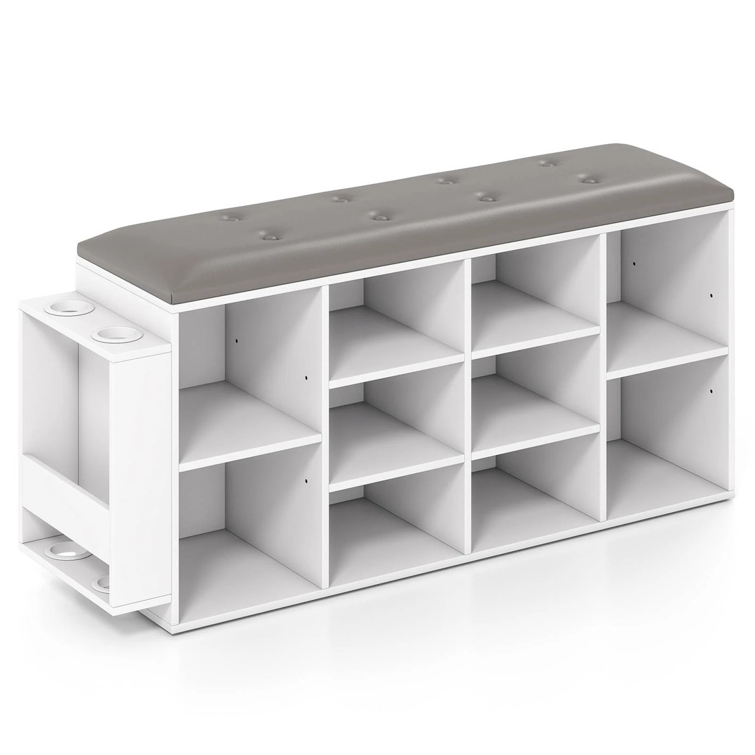 1 Costway 10 Cube Shoe Cabinet Bench Shoe Storage Rack w/Cushion White, 1 of 3