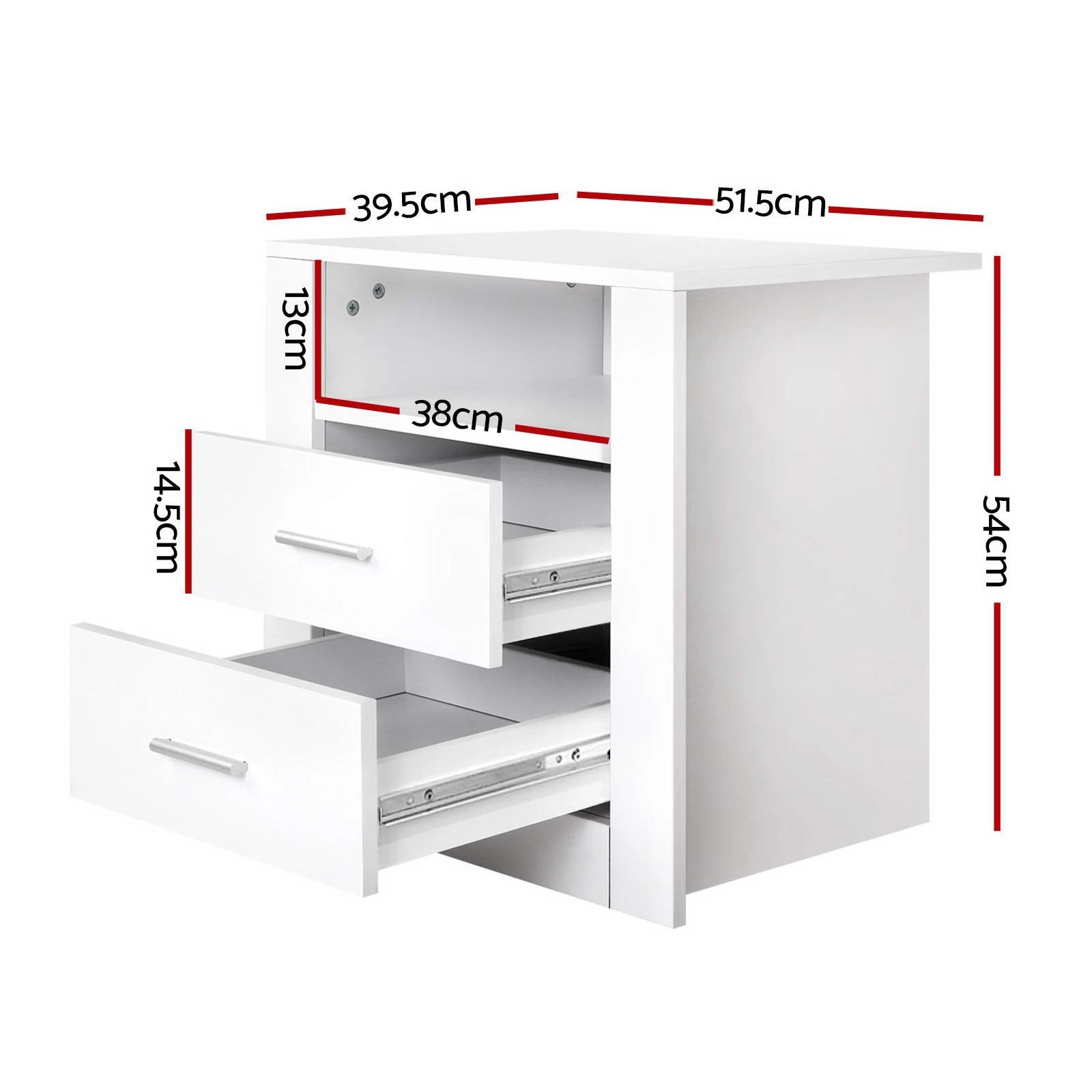 2 Artiss 2 X Bedside Table 2 Drawers with Shelf - White, 2 of 6