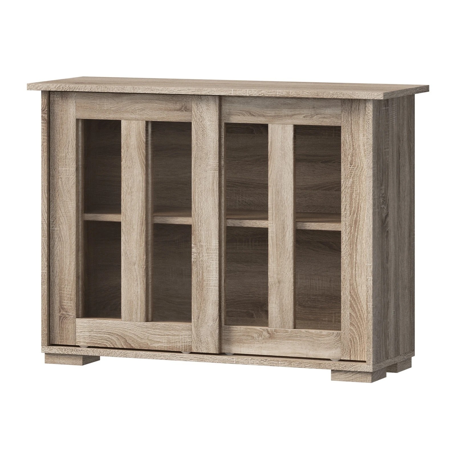 1 Oikiture Sideboard Buffet Cabinet Cupboard Glass Sliding Door
 - Natural, 1 of 10