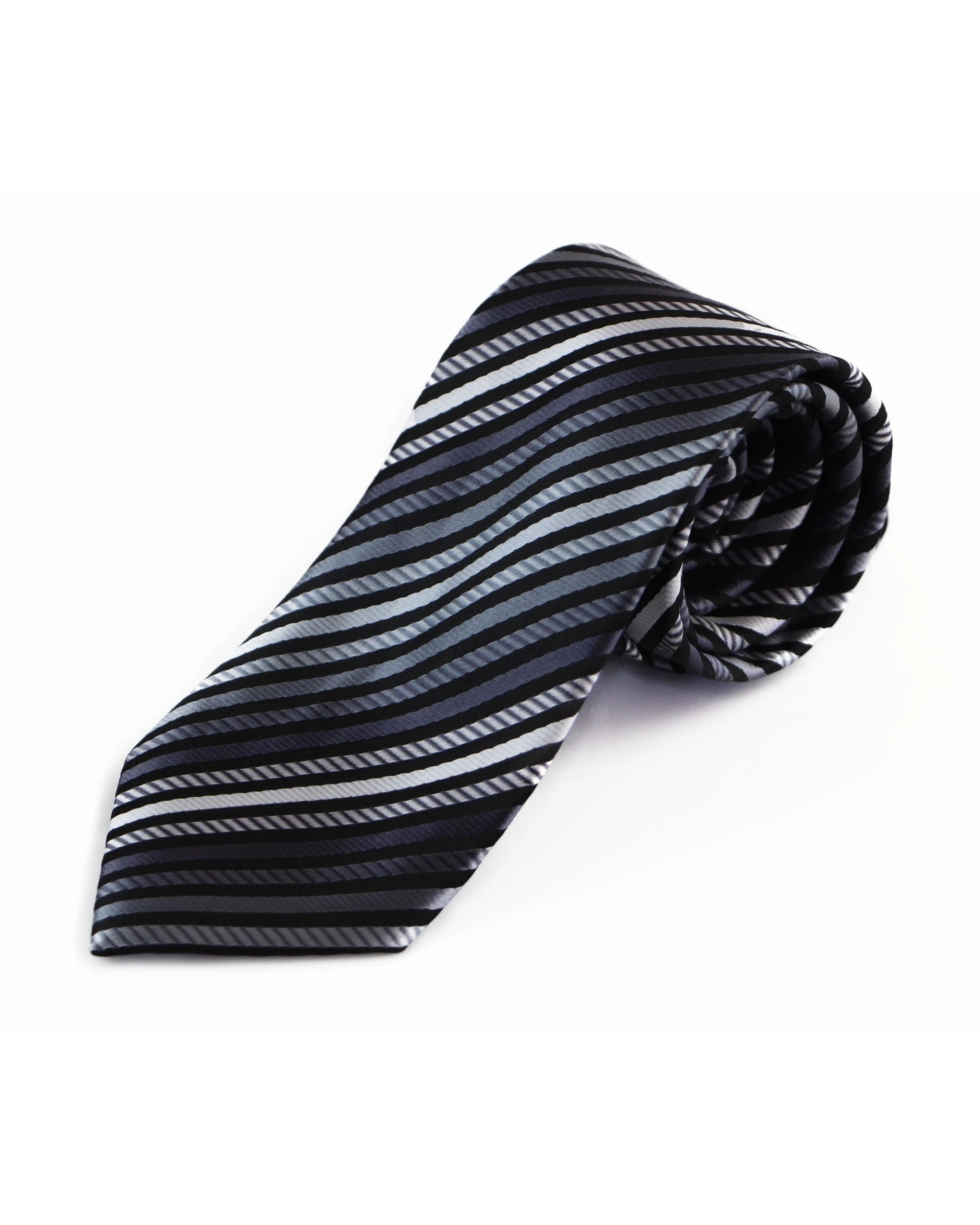 2 Zasel Mens Black, Greys & White Striped Patterned 8cm Neck Tie - Multi, 2 of 3