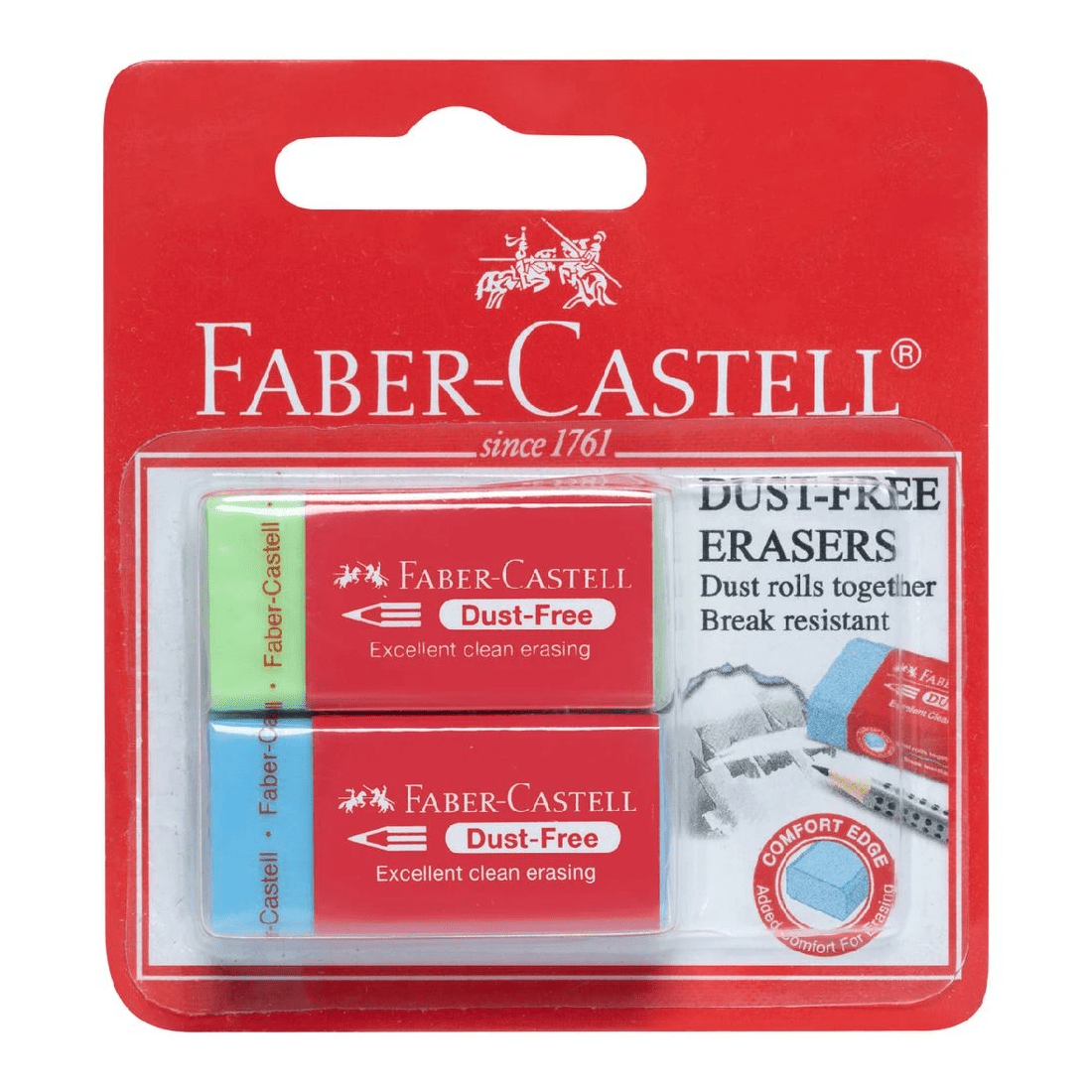 1 Faber Castell Dust-Free Eraser 2 Pack Blue/Green, 1 of 2
