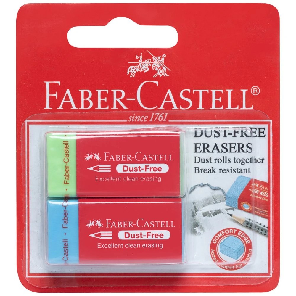 1 Faber Castell Dust-Free Eraser 2 Pack Blue/Green, 1 of 2