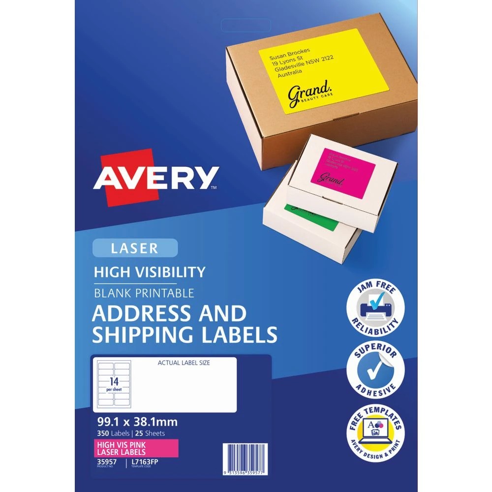 4 Avery 14UP Laser Signalling Labels Fluoro Pink 25 Sheets, 4 of 4