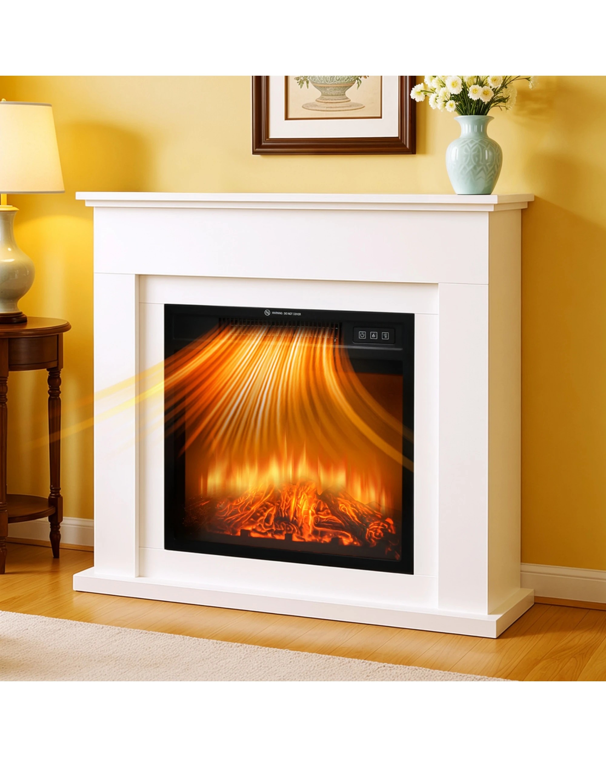 2 Advwin Electric Fireplace Freestanding Heater TV Stand with Mantel 3D Flame 3-speeds - White, 2 of 7