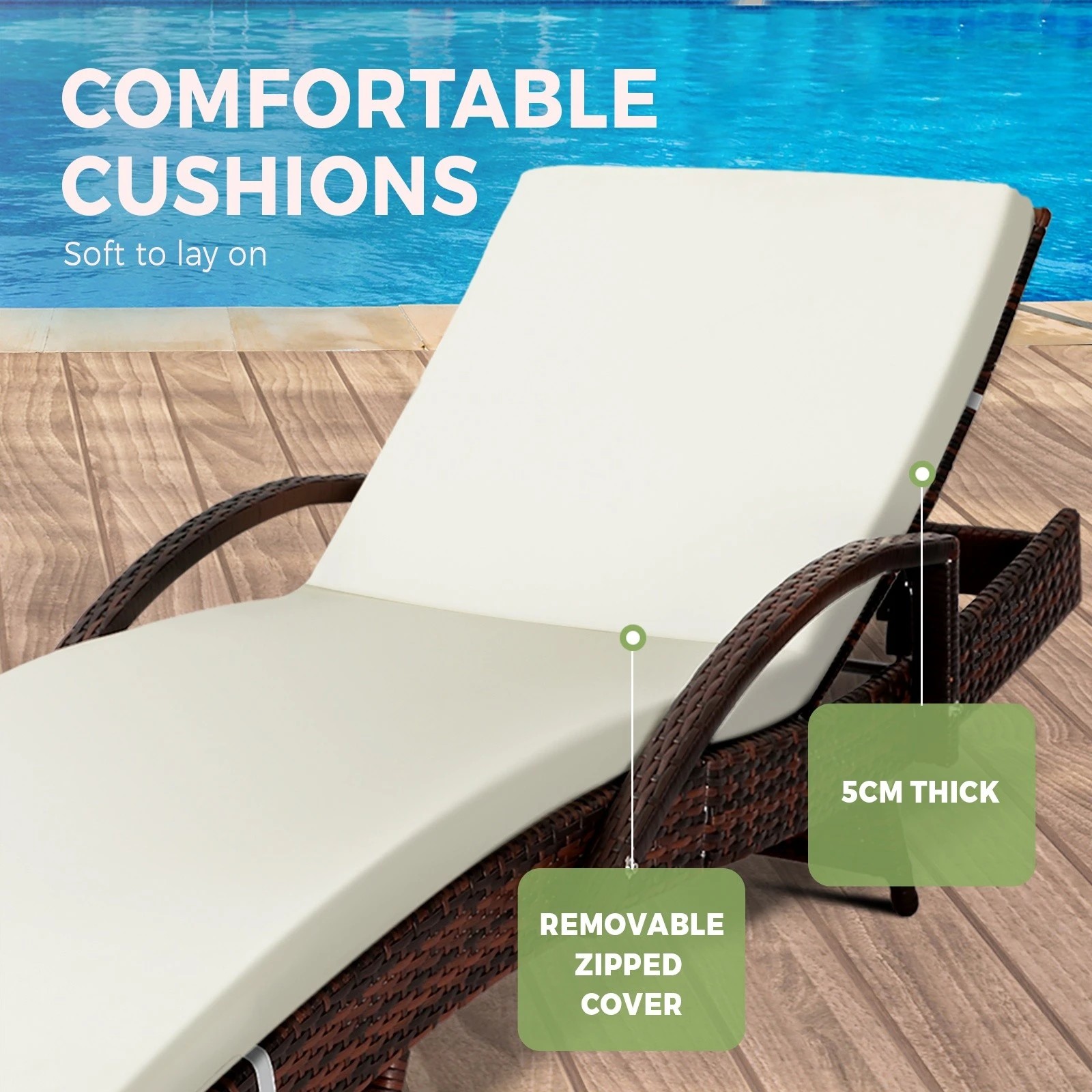7 Livsip Sun Lounge Wicker Lounger Outdoor Furniture Beach Chair Patio
 - Beige, 7 of 9