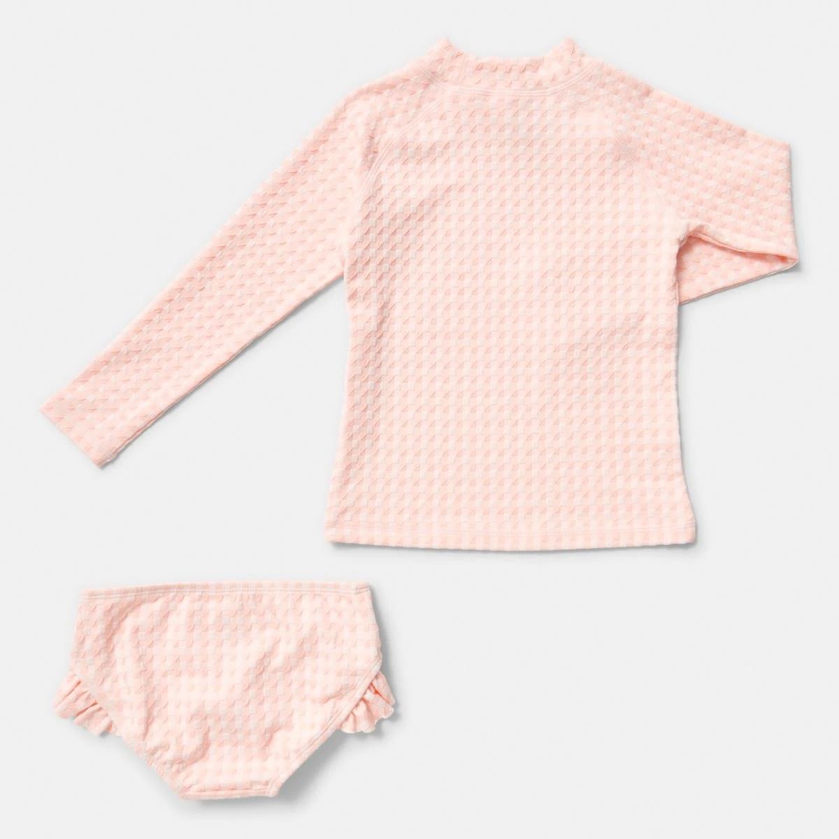 6 2 Piece Long Sleeve Rash Swim Set GINGHAM PEACH, 6 of 9