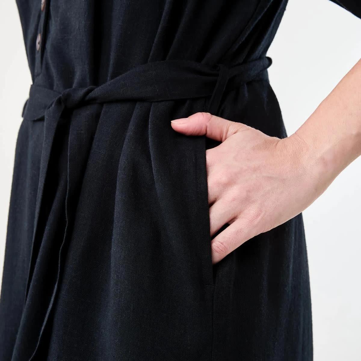 8 Elbow Sleeve Linen Blend Mini Dress BLACK, 8 of 10
