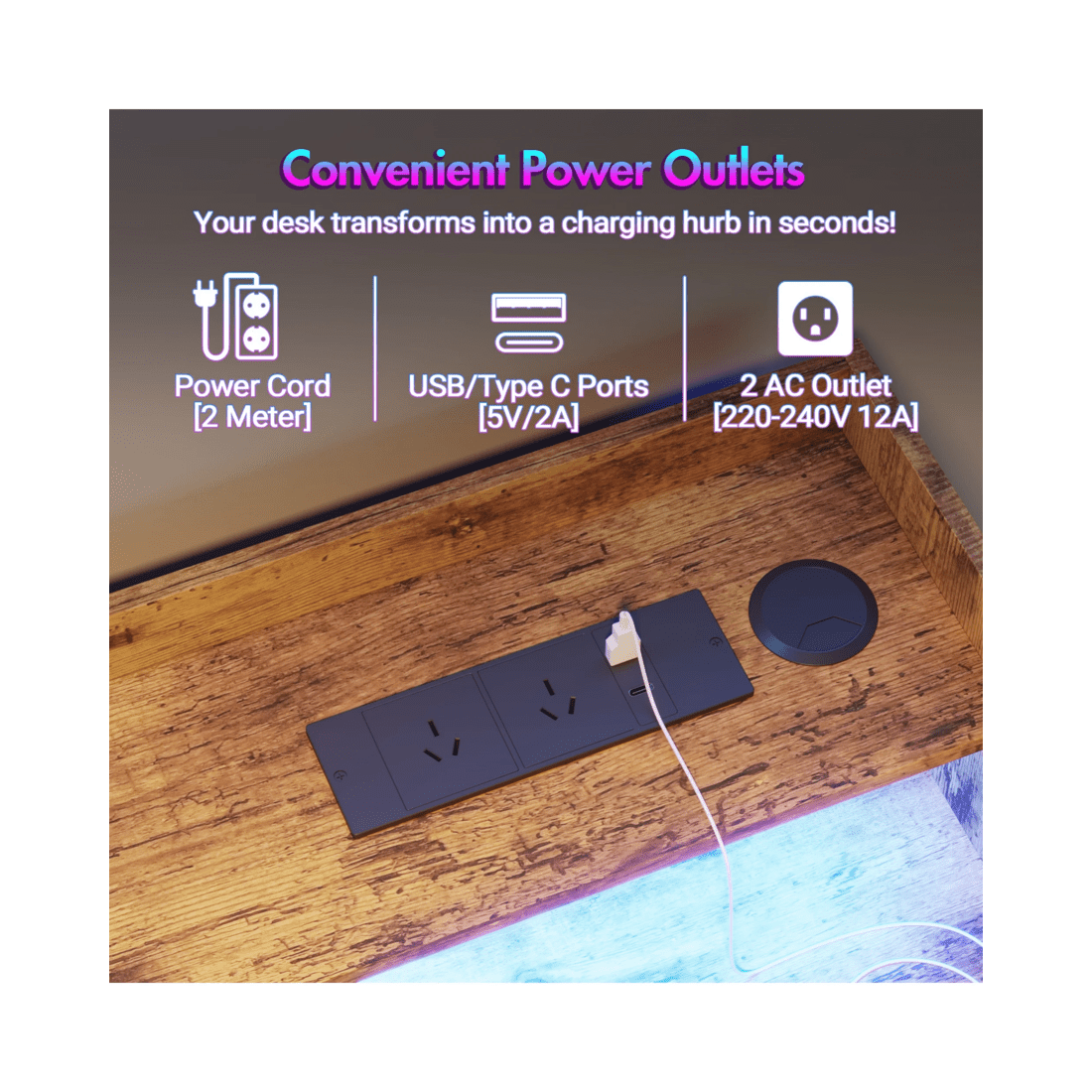 9 Advwin Led Rgb Light Electric Standing Desk With Power Outlets & Monitor Stand 120cm
 - Brown, 9 of 9