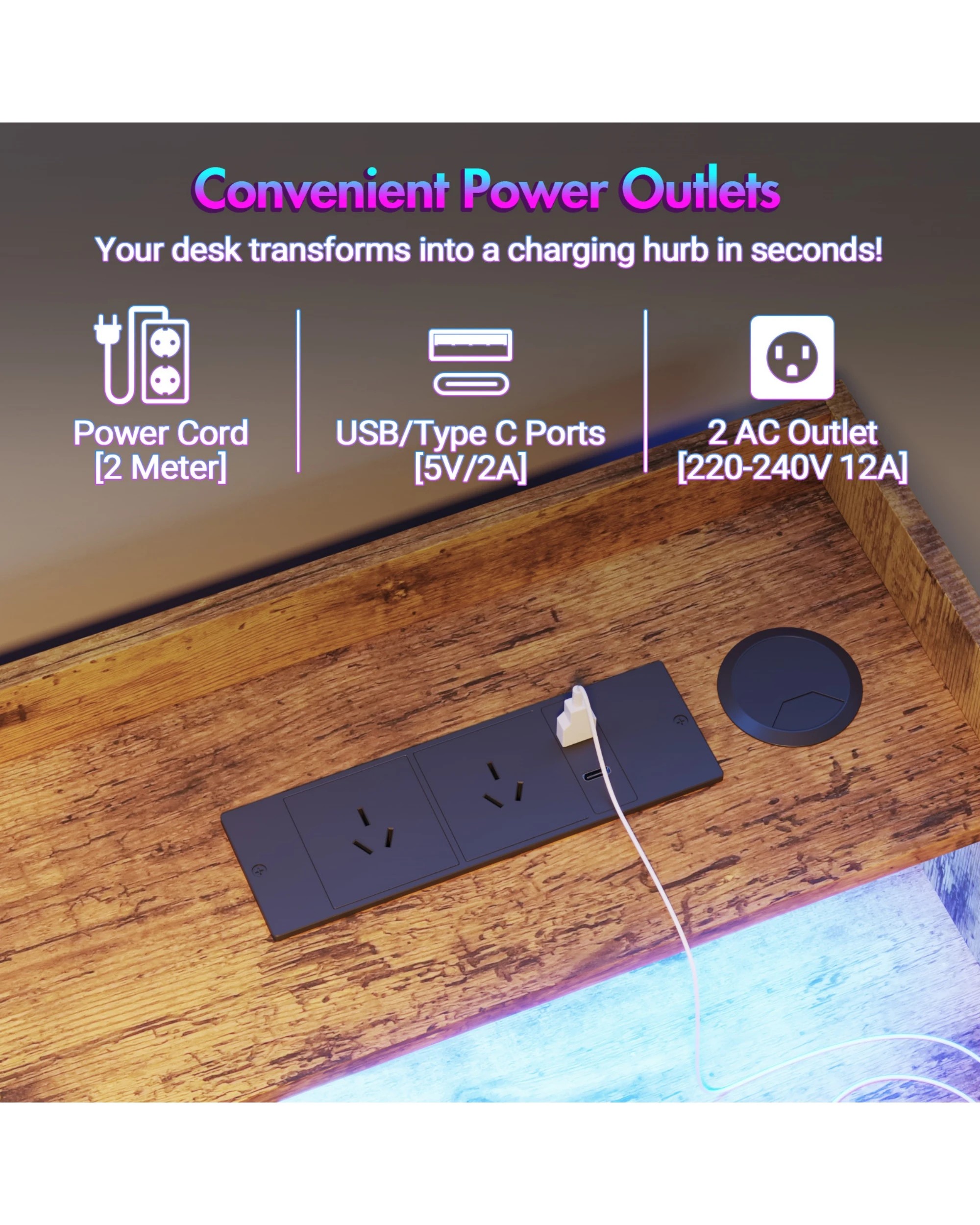 8 Advwin Led Rgb Light Electric Standing Desk With Power Outlets & Monitor Stand 120cm
 - Brown, 8 of 8