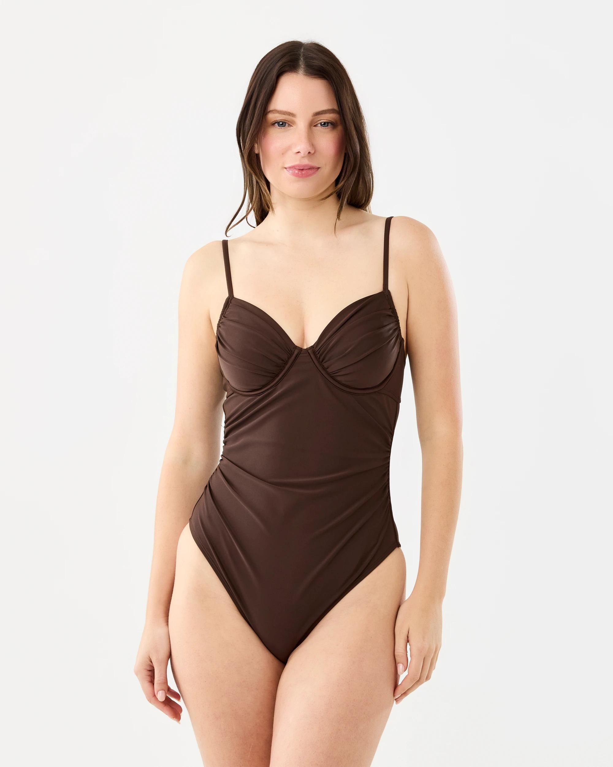 1 Gathered Cup One Piece Swimsuit Melt Brown, 1 of 7