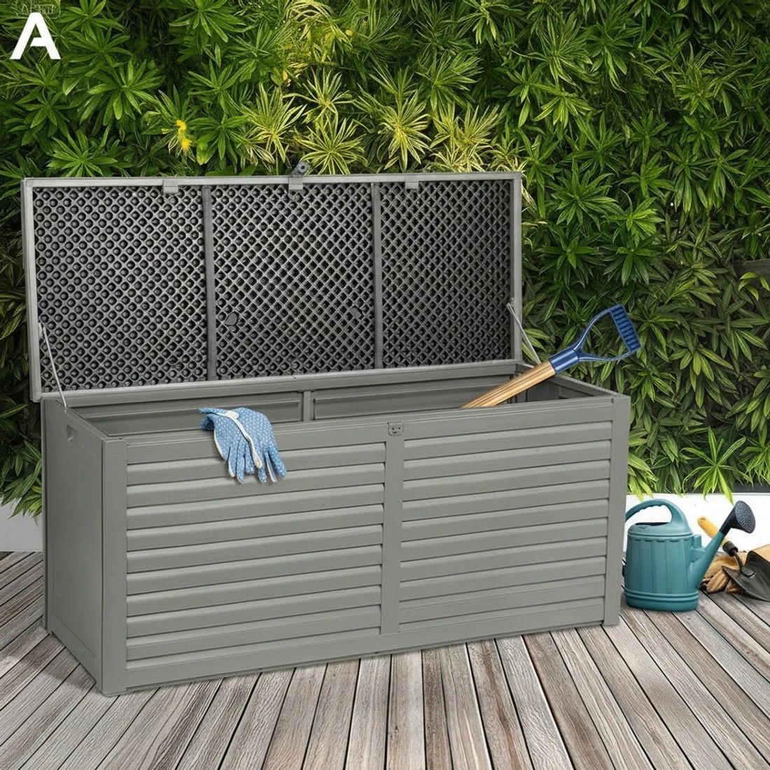 5 Gardeon Outdoor Storage Box 490L Container Lockable Garden Bench Tools Toy Shed - Black, 5 of 8