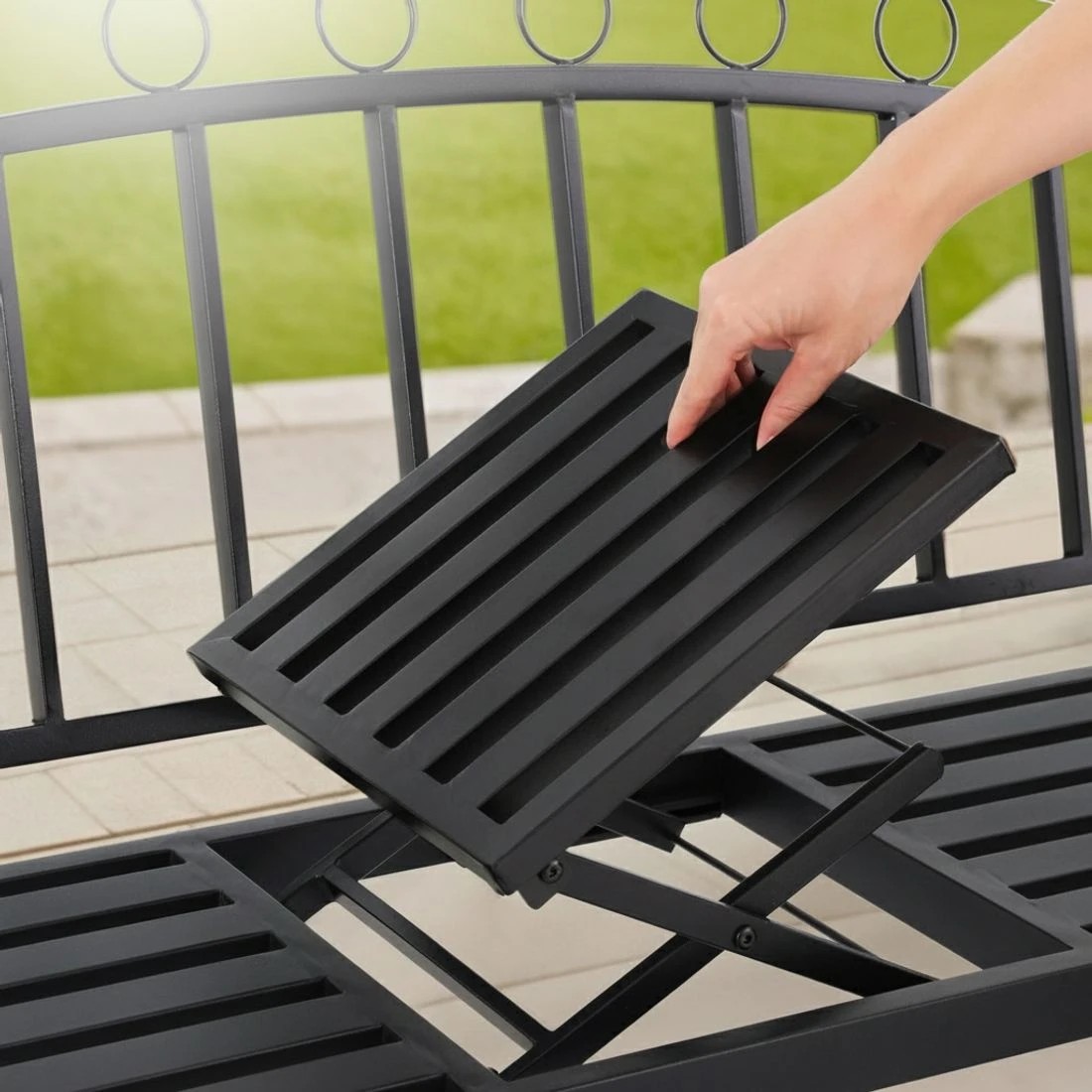 6 Gardeon Outdoor Garden Bench Seat Loveseat Steel Foldable Table Patio Furniture - Black, 6 of 6