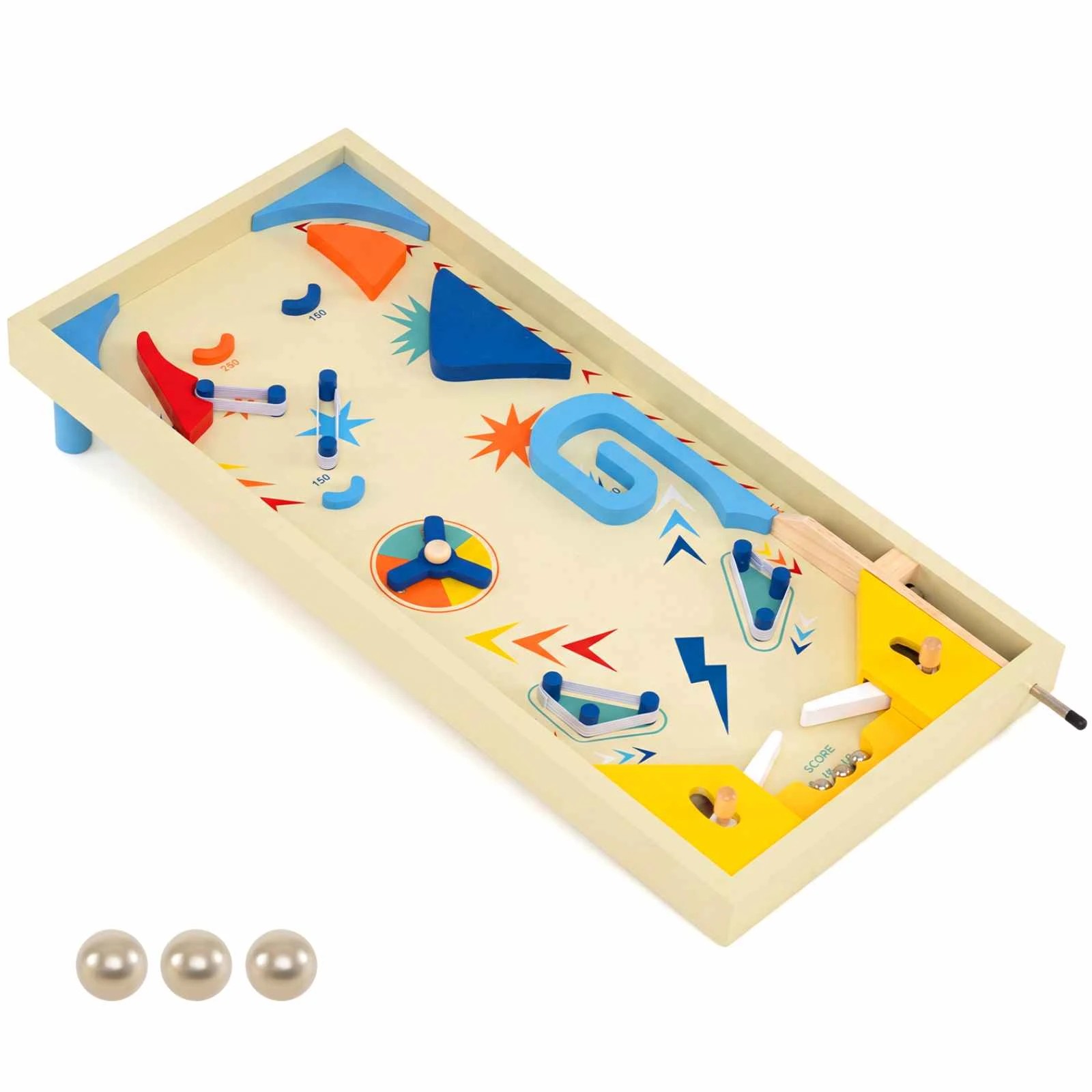 Costway Wooden Pinball Machine Scoring Rotating Track Tabletop Game - Kmart