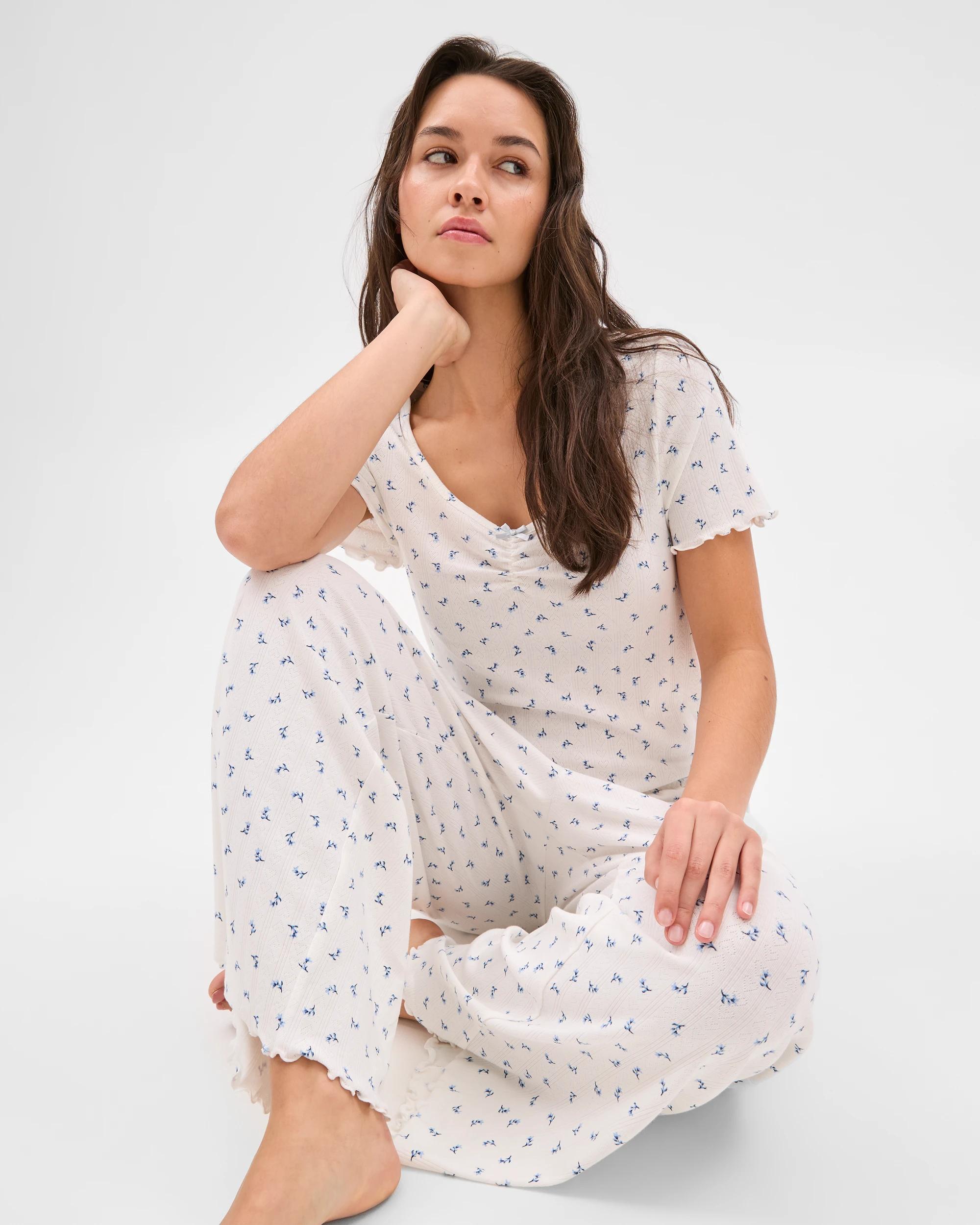 1 Target Womens Australian Cotton Pointelle Sleep Pants DITSY BLUE/WHITE, 1 of 7