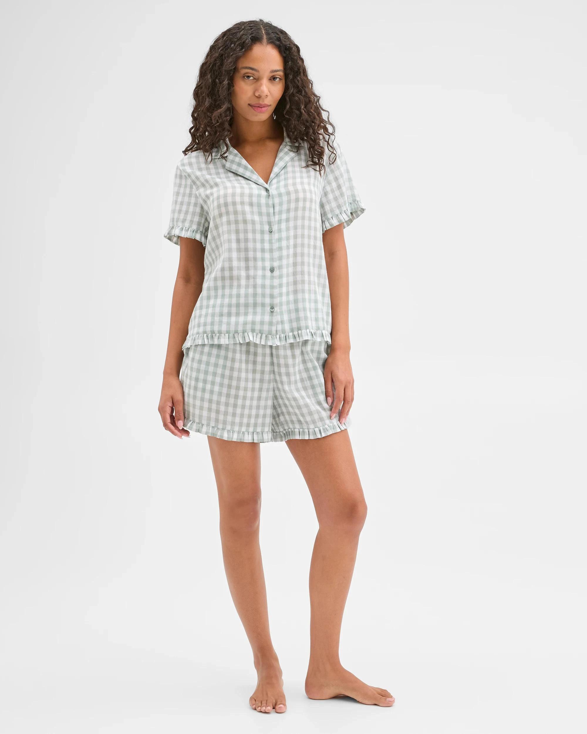 2 Target Woven Frill Pyjama Sleep Set GREEN GINGHAM, 2 of 6