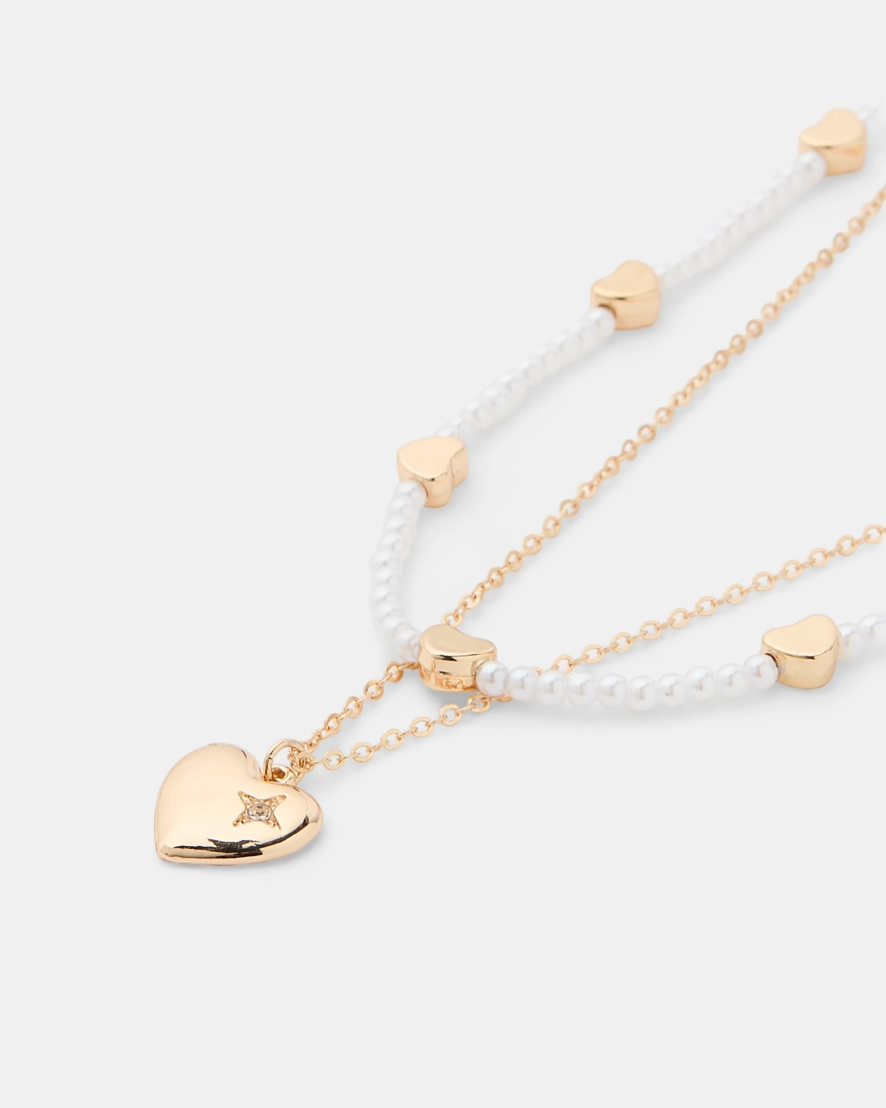1 2 Pack Pearl & Heart Necklace - Gold Tone, 1 of 3