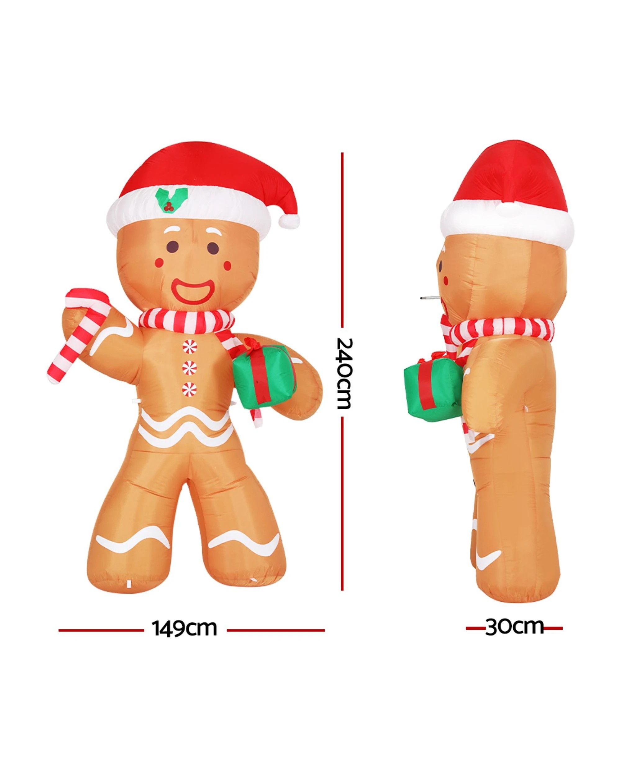 2 Jingle Jollys Christmas Inflatable Gingerbread Man 2.4m Illuminated Decorations
 - Gold, 2 of 3