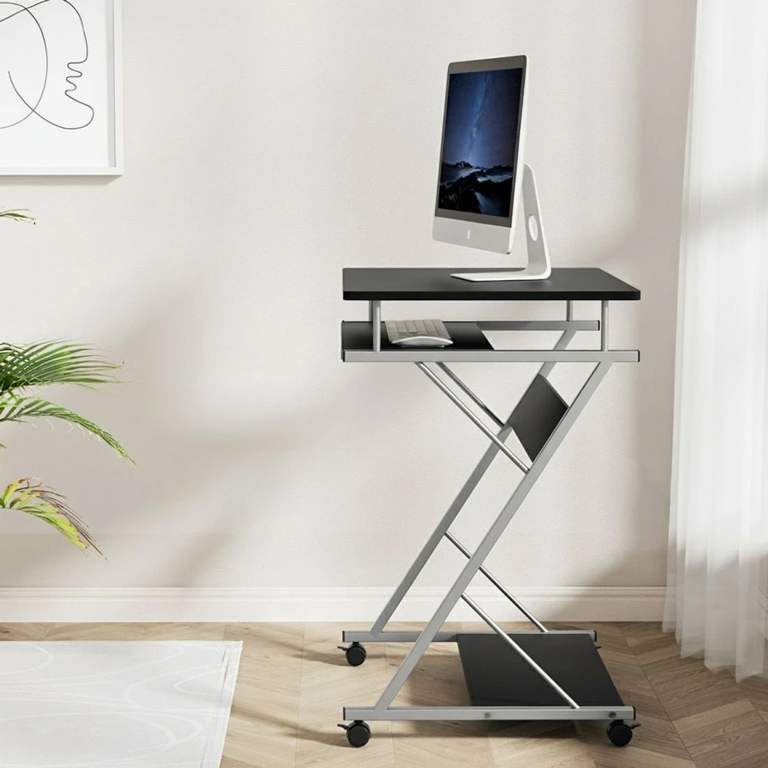 4 Artiss Computer Desk Mesh Office Chair Set Desks with Keyboard Shelf Try - Black, 4 of 6