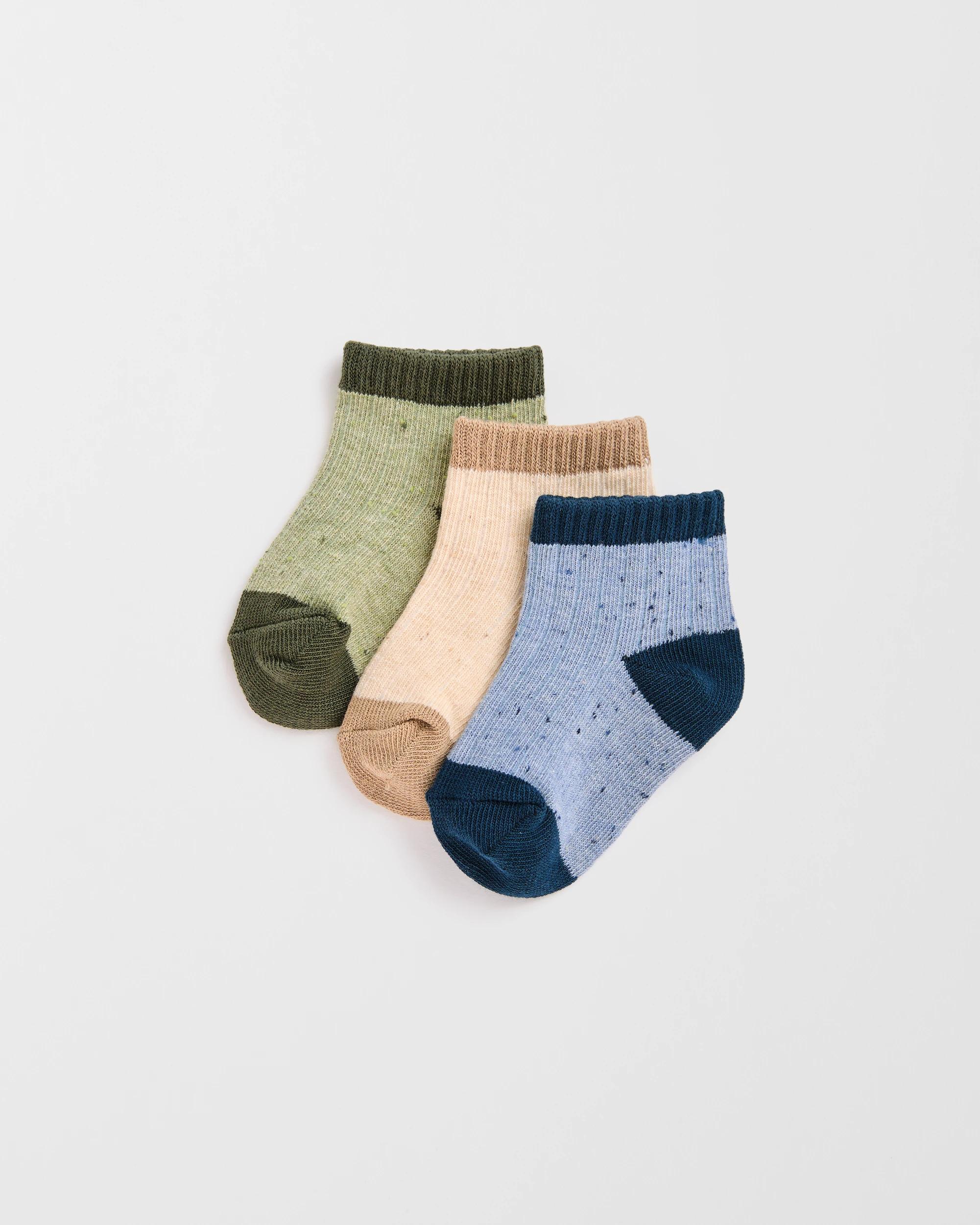 1 Target Baby Baby Australian Cotton Blend 3 Pack Textured Quarter Crew Socks BLUE/CREAM/GREEN, 1 of 3