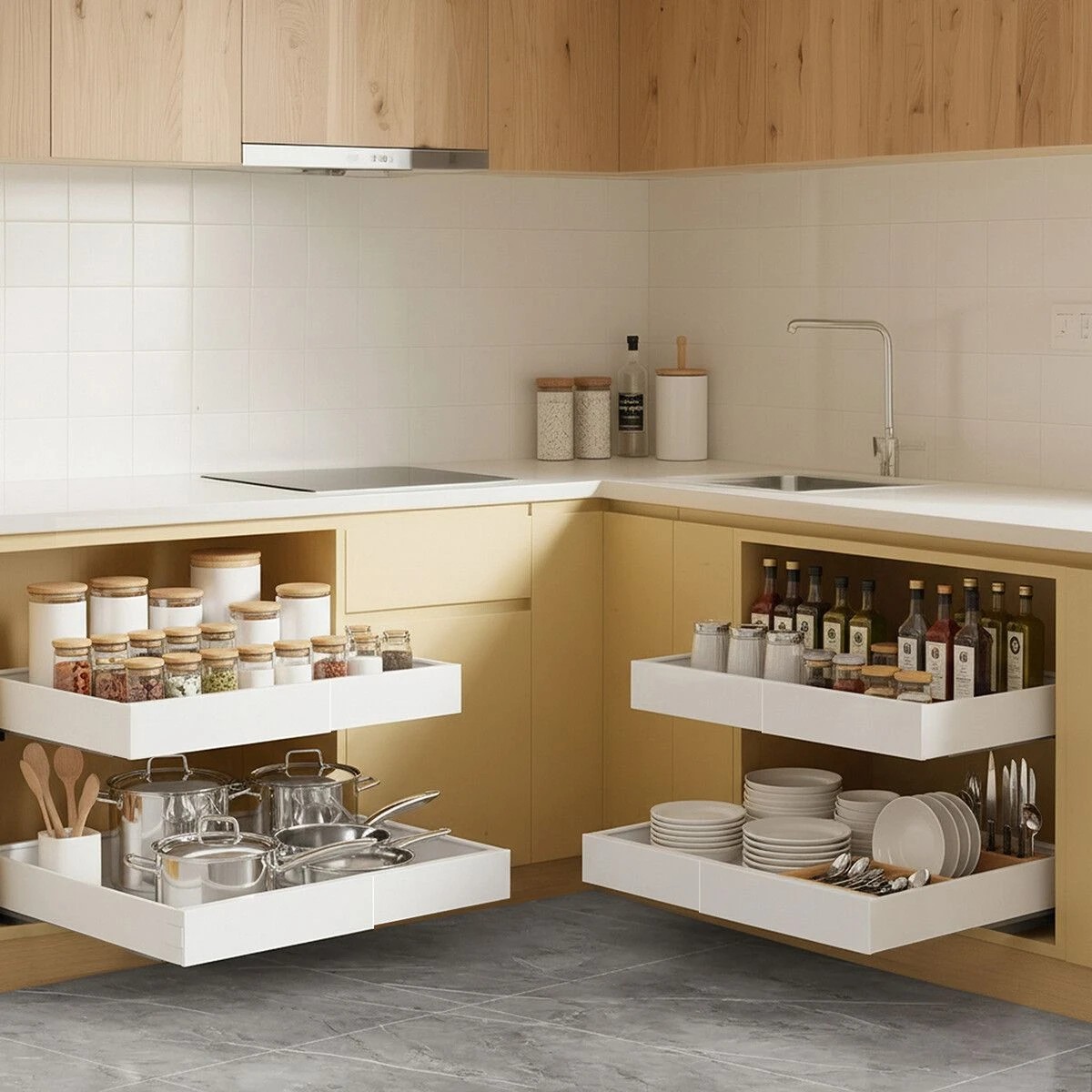 4 Ausway 2PCS Pull Out Cabinets Dish Drawer Storage Rack 42cm, 4 of 4