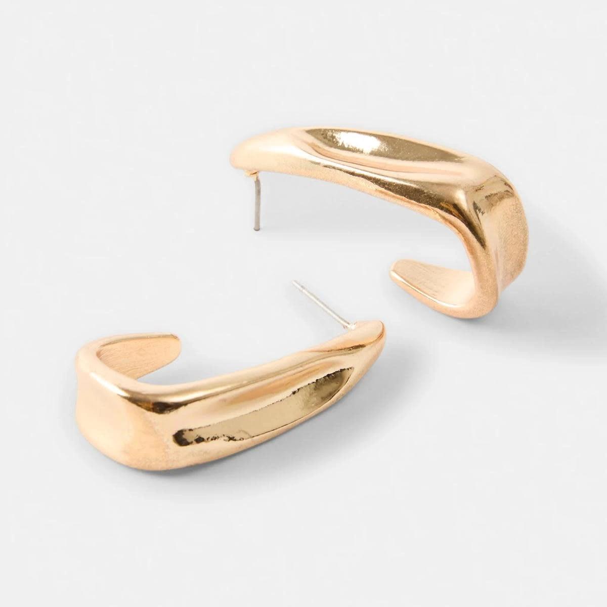 3 Molten Angular Hoop Earrings - Gold Tone Gold, 3 of 5