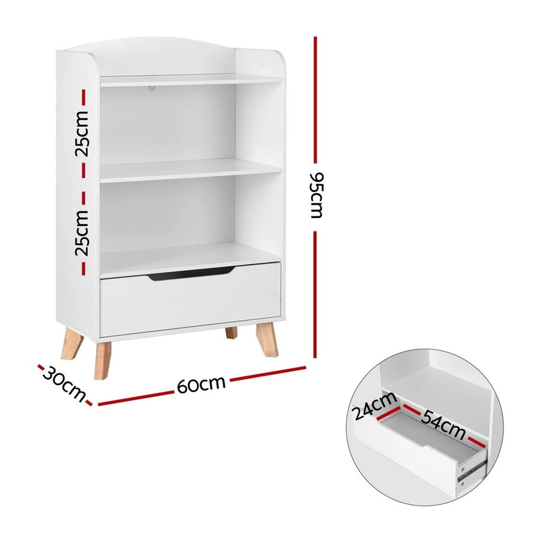 4 Keezi Kids Bookshelf 3 Tiers Storage Children Bookcase Toys Organiser Drawer - White, 4 of 8