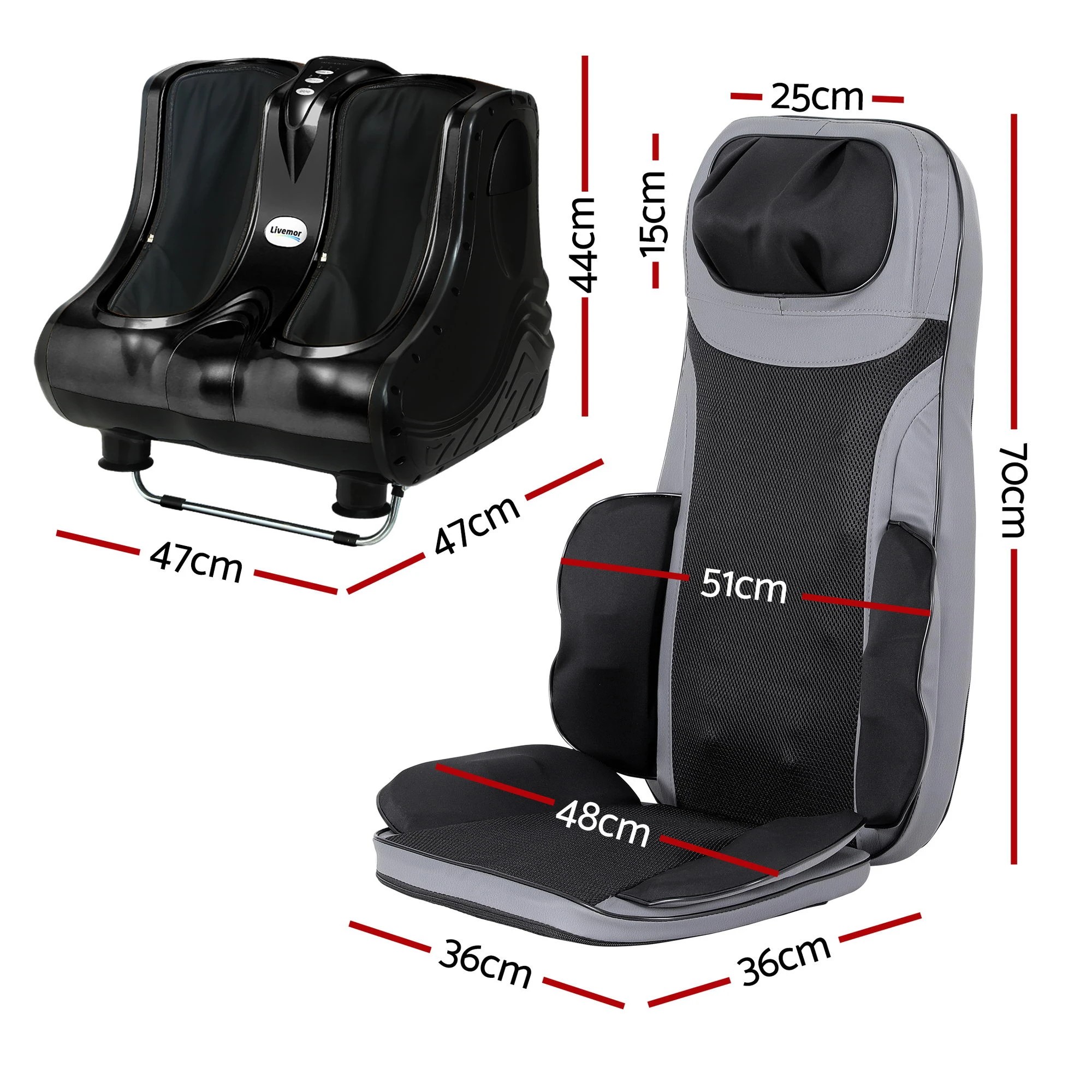 2 Livemor Massage Cushion Heating Massage Seats With Calf Foot Massager - Black, 2 of 4
