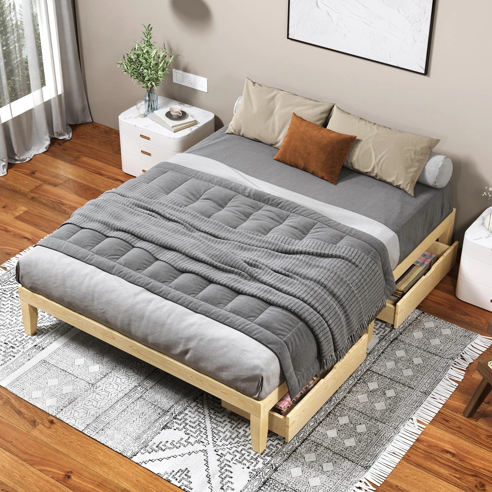 9 Alfordson Bed Frame Wooden Timber Queen Size Mattress Base Platform Pramod - Natural, 9 of 10