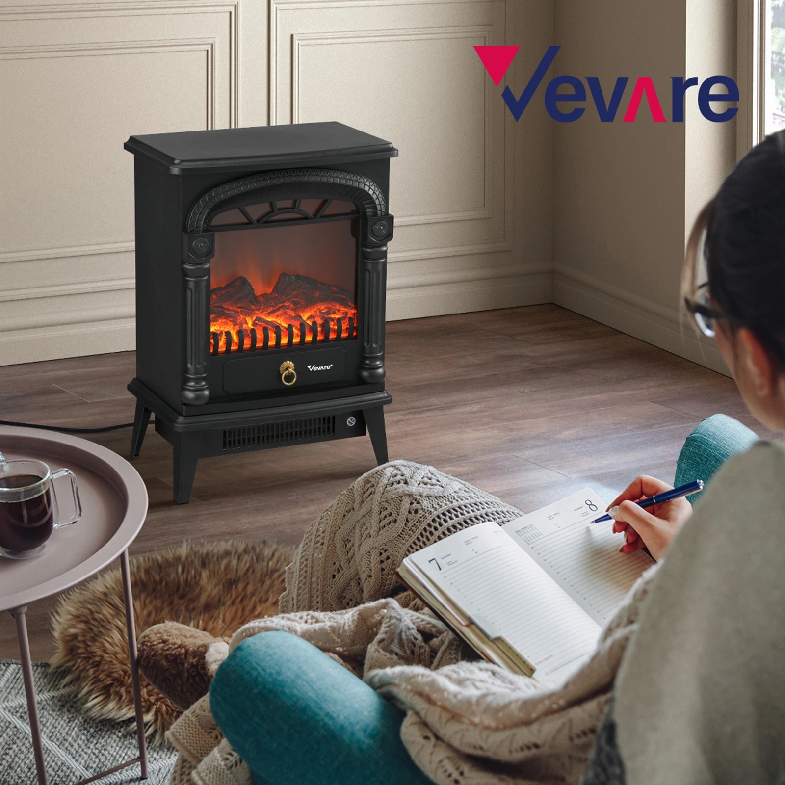 5 Vevare Electric Fireplace Heater Freestanding Indoor 3D Flame Effect 2000W - Black, 5 of 9