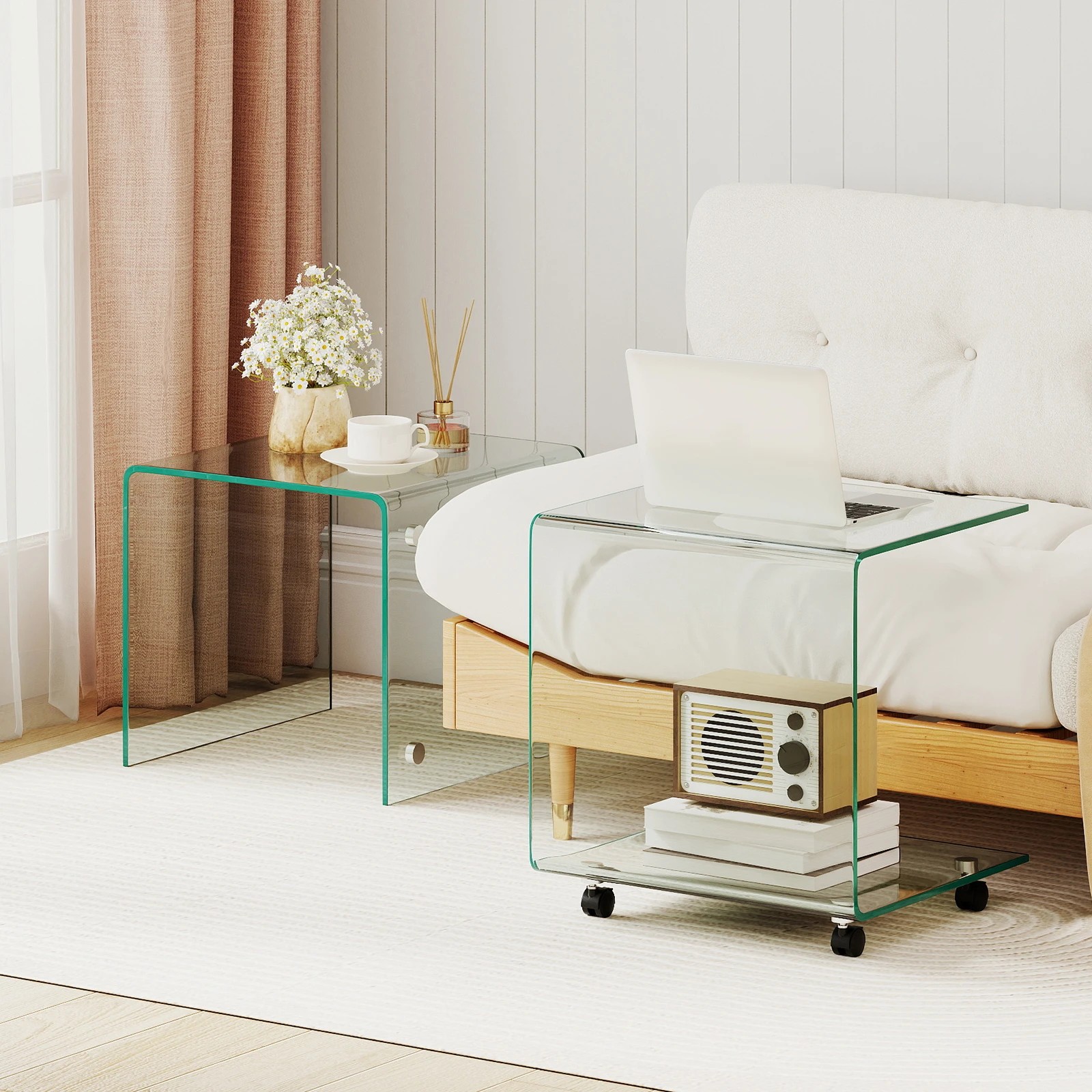 6 Costway Mobile C-Shaped End Table Tempered Glass 2 Tier Shelf Sofa Bedside Table - Clear, 6 of 6
