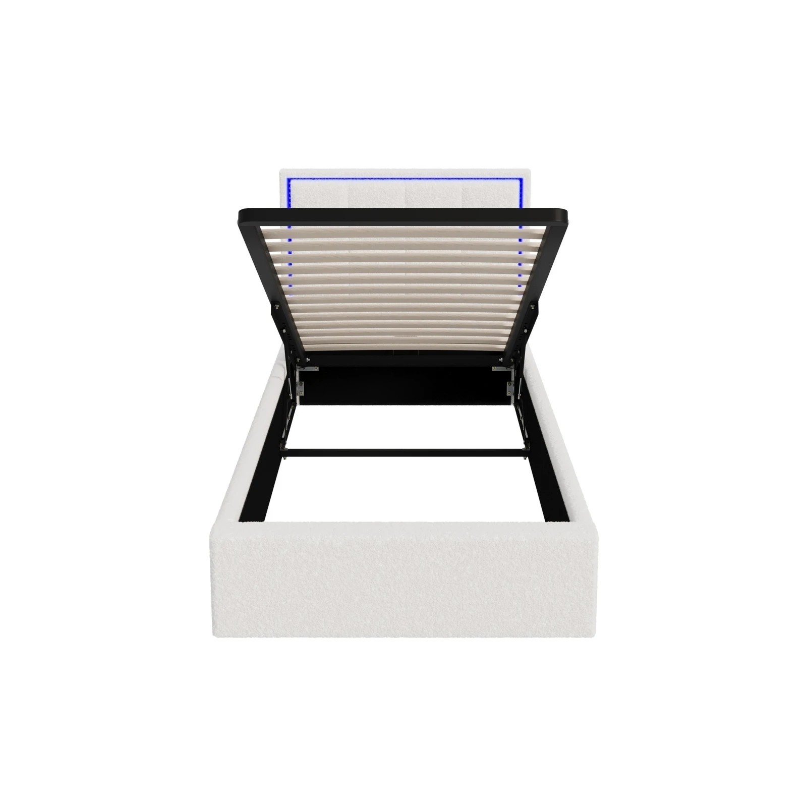 6 Oikiture Bed Frame Single Size RGB LED Gas Lift Storage Base Boucle - White, 6 of 9
