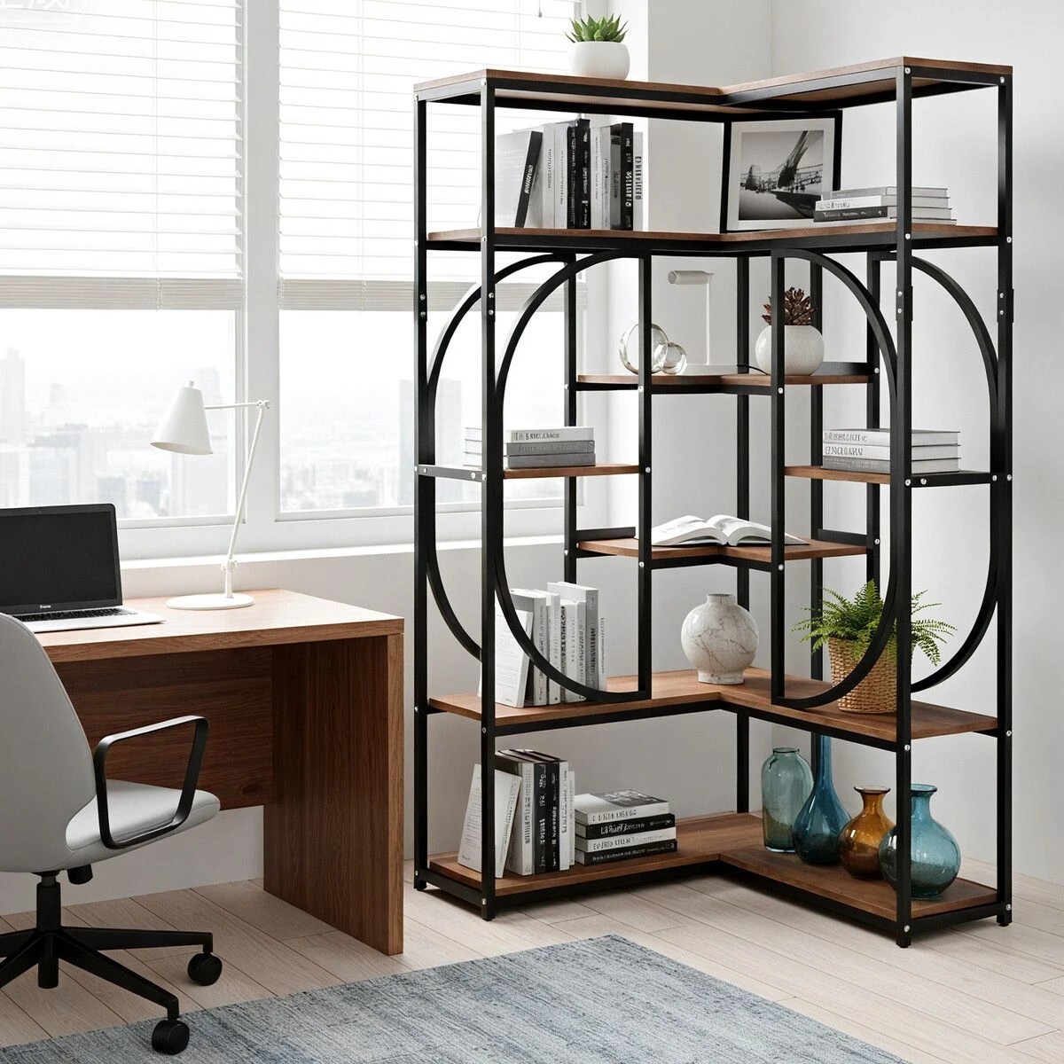 5 LUXSUITE Bedroom Bookshelf Corner Open Book Shelves Display, 5 of 8