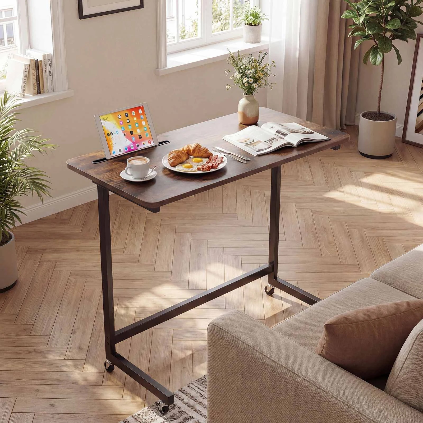 3 Costway C-shaped End Table Mobile Bedside Table Space-saving 80cm, 3 of 4