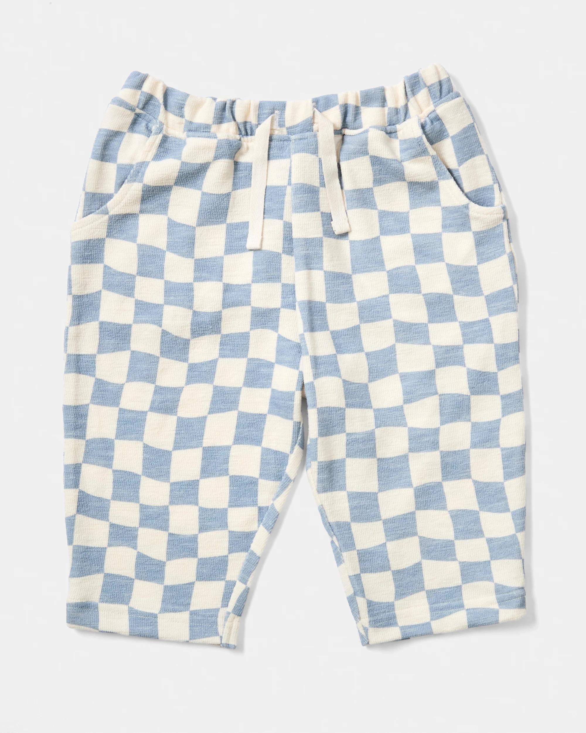 1 Barrel Leg Knit Pants Blu Chk, 1 of 3