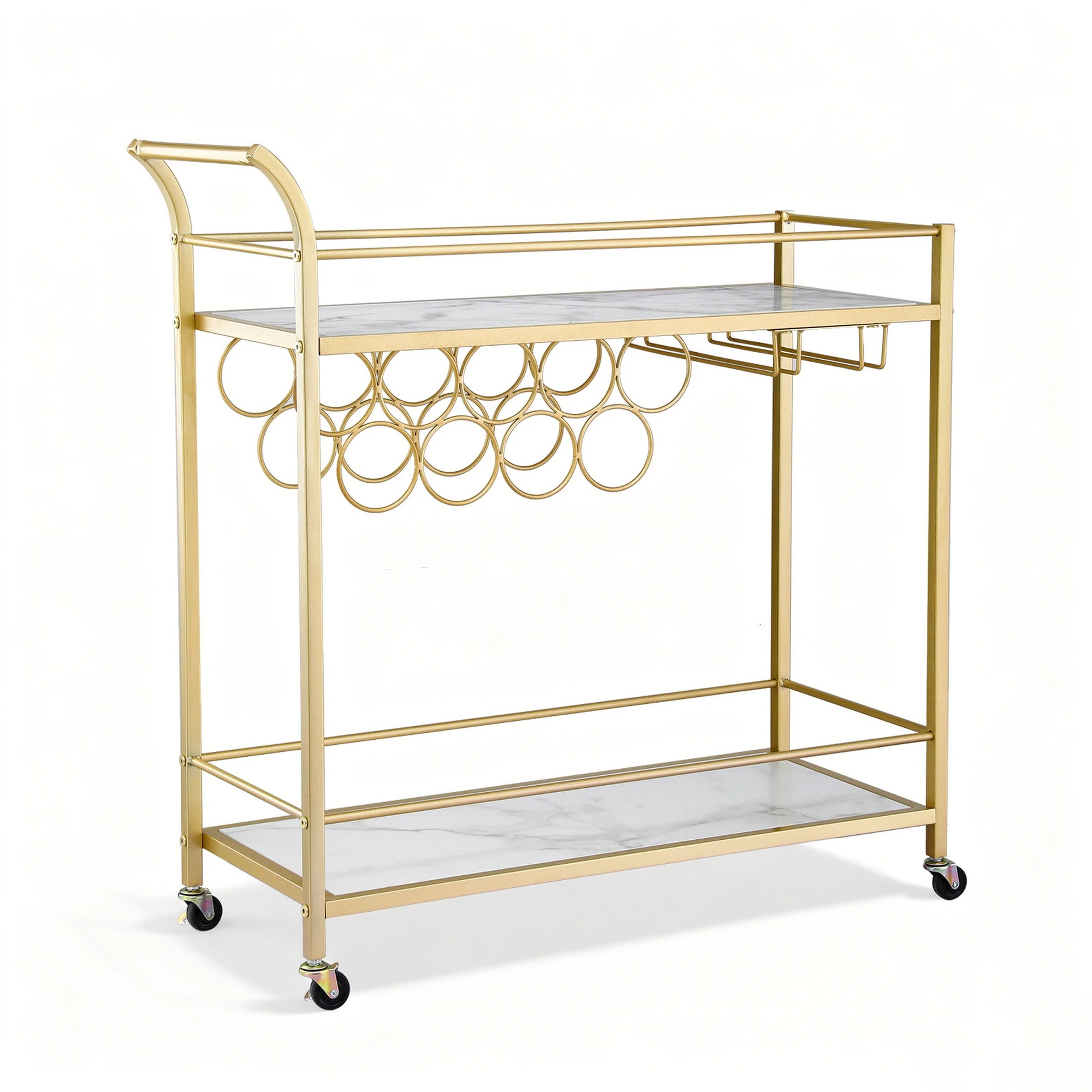1 Artiss Bar Cart Drinks Trolley Serving Wine Rack Glass Holder Marble 85cm - Gold, 1 of 8