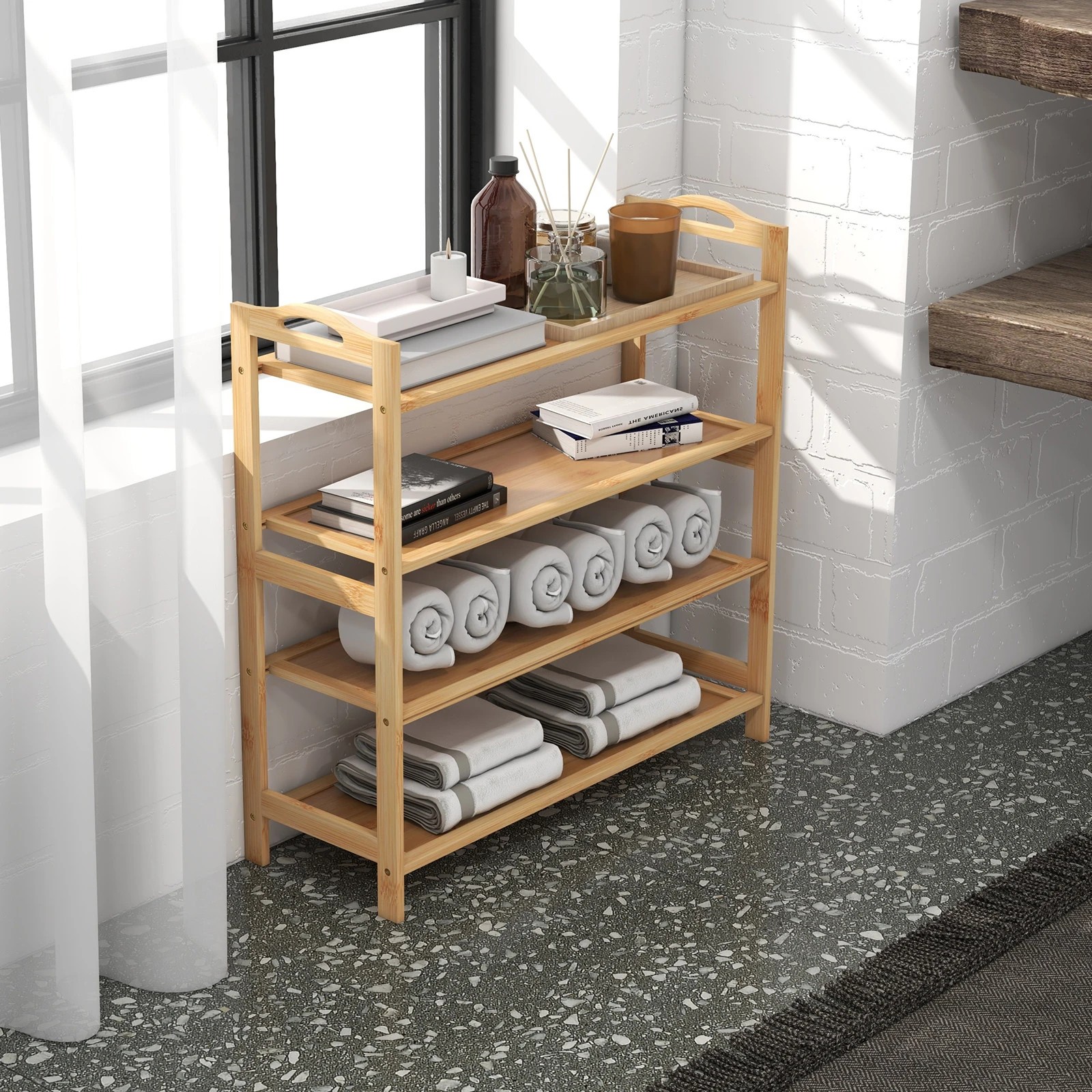 6 Casa Decor 4-Tier Bamboo Shoe Rack, Durable, Space Saving, Stylish Storage - Oak - Brown, 6 of 10