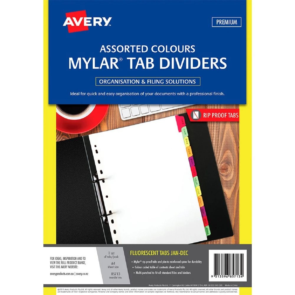 1 Avery Pre-printed Divider Tabs JAN-DEC Fluoro, 1 of 1
