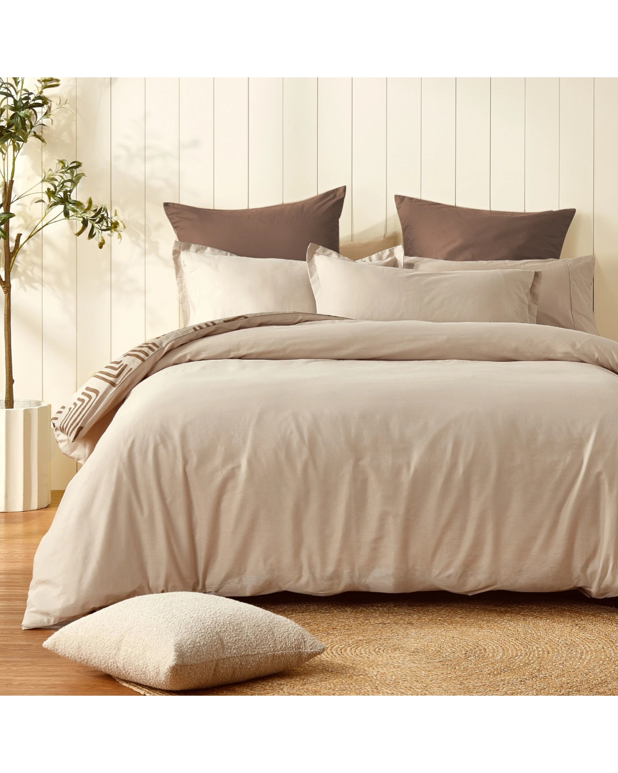 2 Dreamaker Kaya 100% Cotton Reversible Quilt Cover Set - Double Bed - Beige, 2 of 8